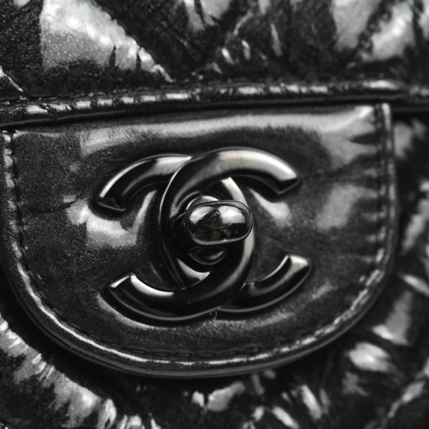 Chanel Chevron Mini Rectangular Flap Black Crumpled Patent So Black Hardware