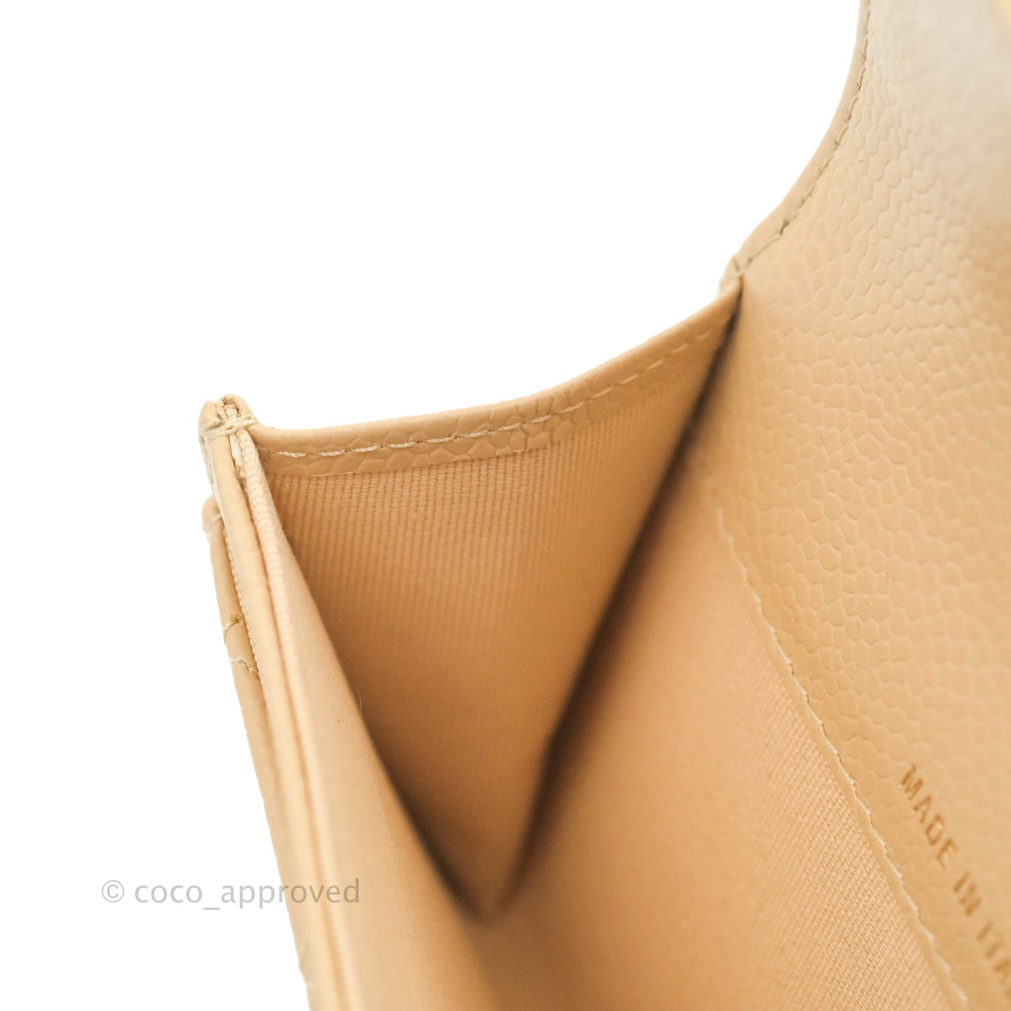 Chanel Quilted Flap Card Holder Beige Caviar Gold Hardware