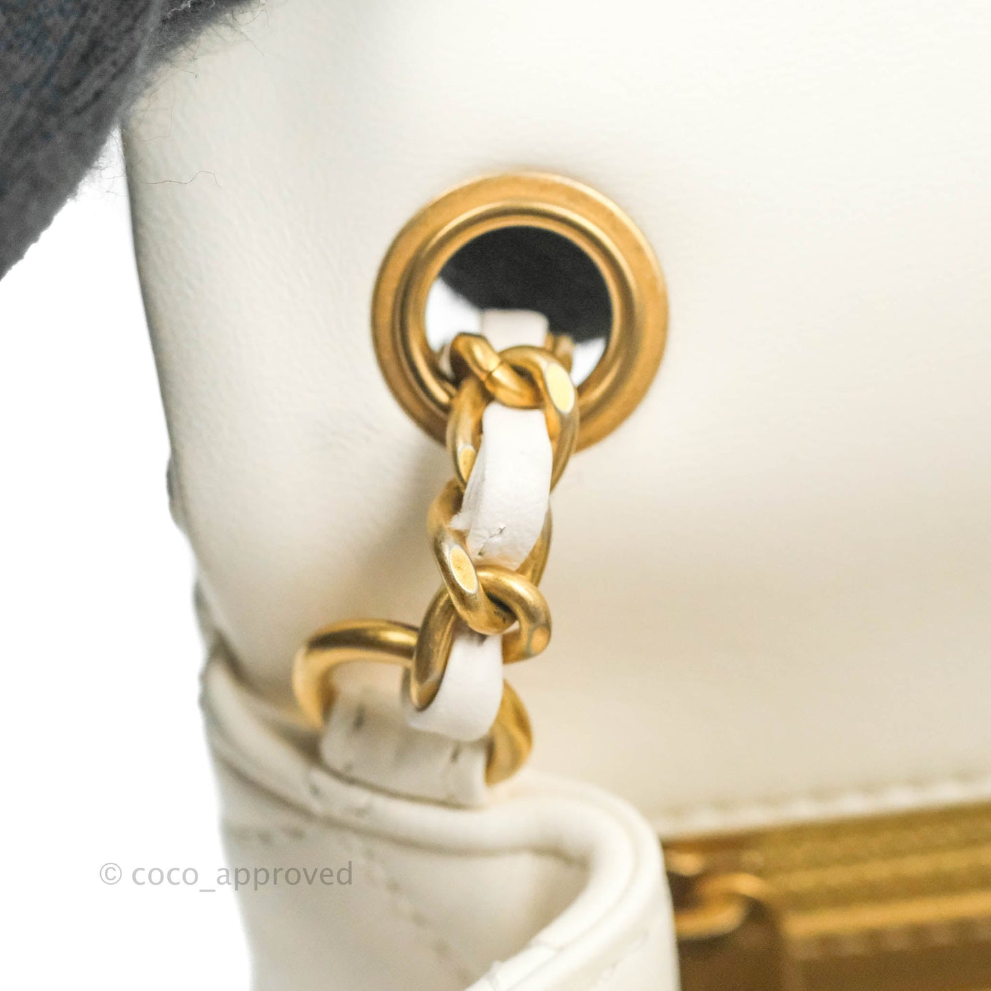 Chanel Mini Rectangular Pearl Crush Quilted White Lambskin Aged Gold Hardware