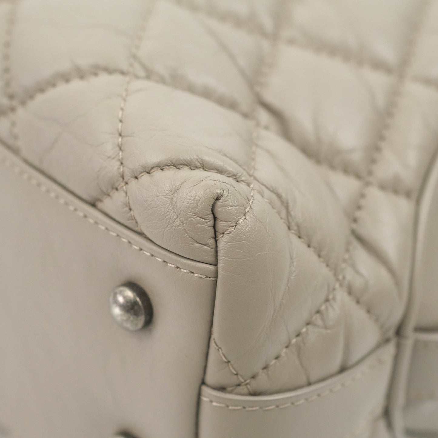Chanel Quilted Small Coco Handle Bowling Bag Grey Aged Calfskin Ruthenium Hardware