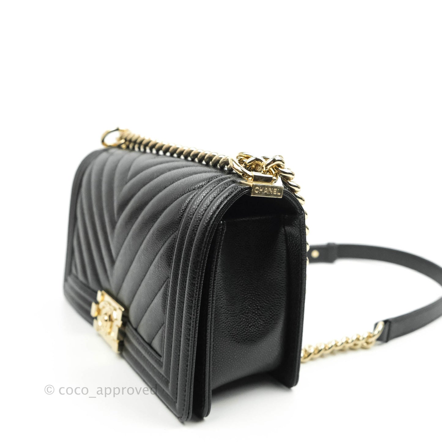 Chanel Boy Chevron Medium Black Caviar Gold Hardware