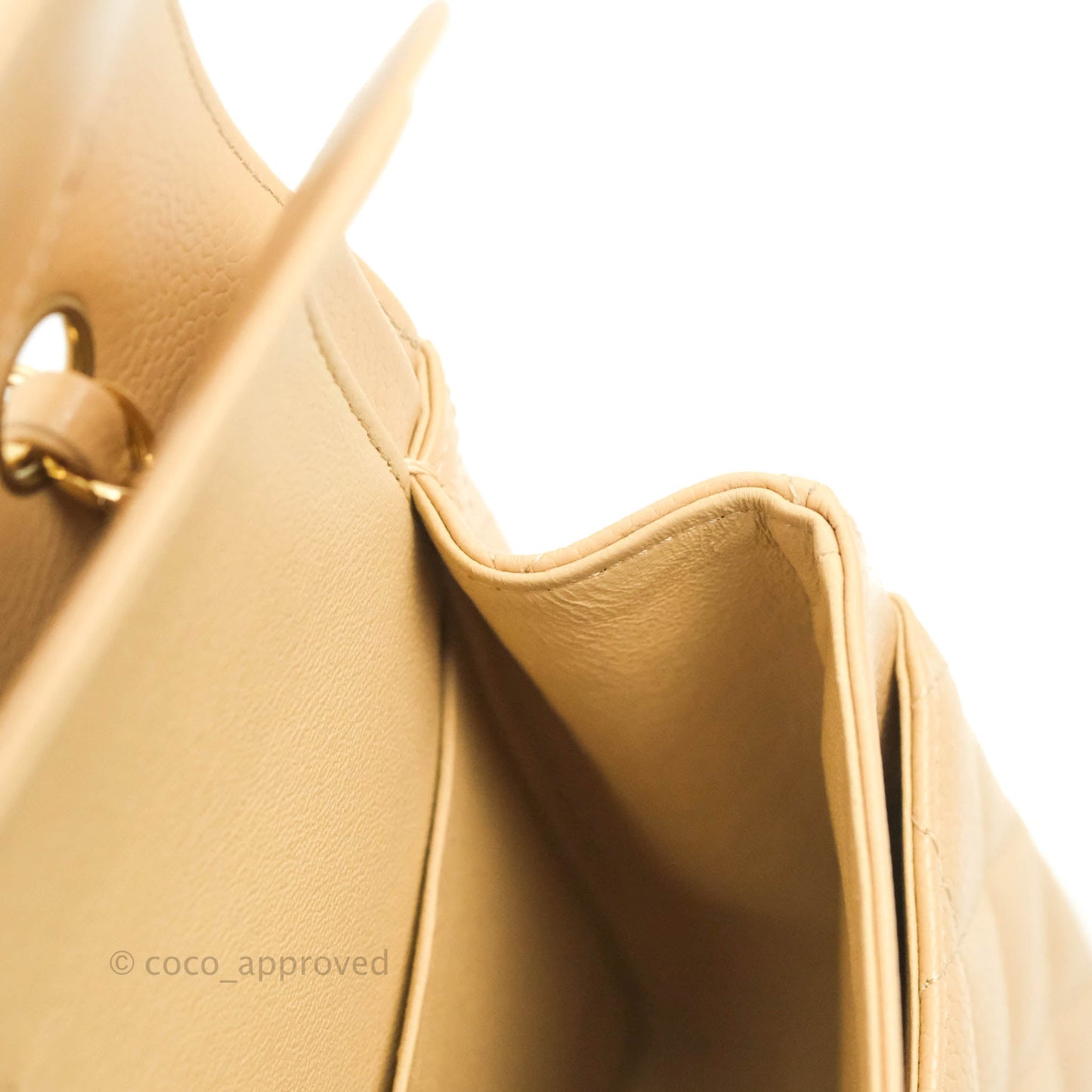 Chanel Classic M/L Medium Flap Quilted Beige Caviar Gold Hardware