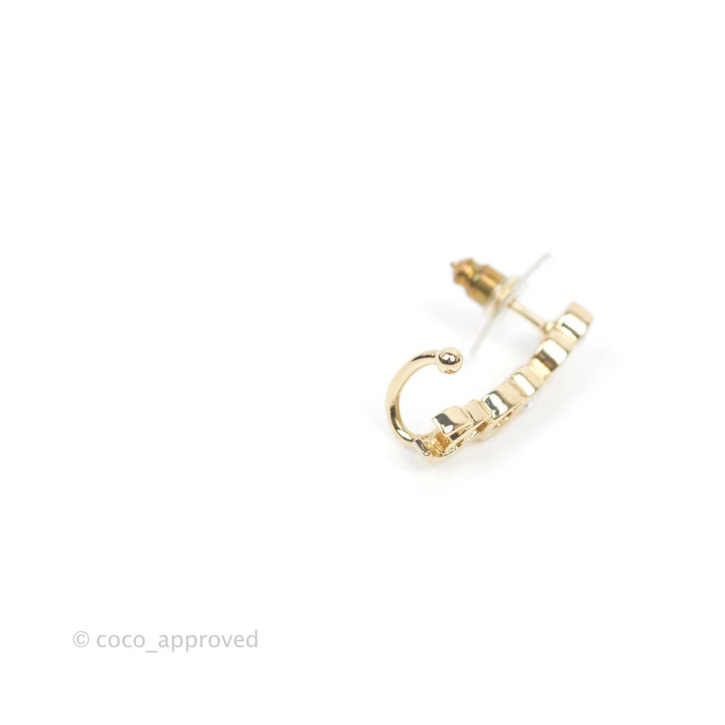 Chanel CC Coco Crystal Earrings Ear Clip Gold Tone 22P