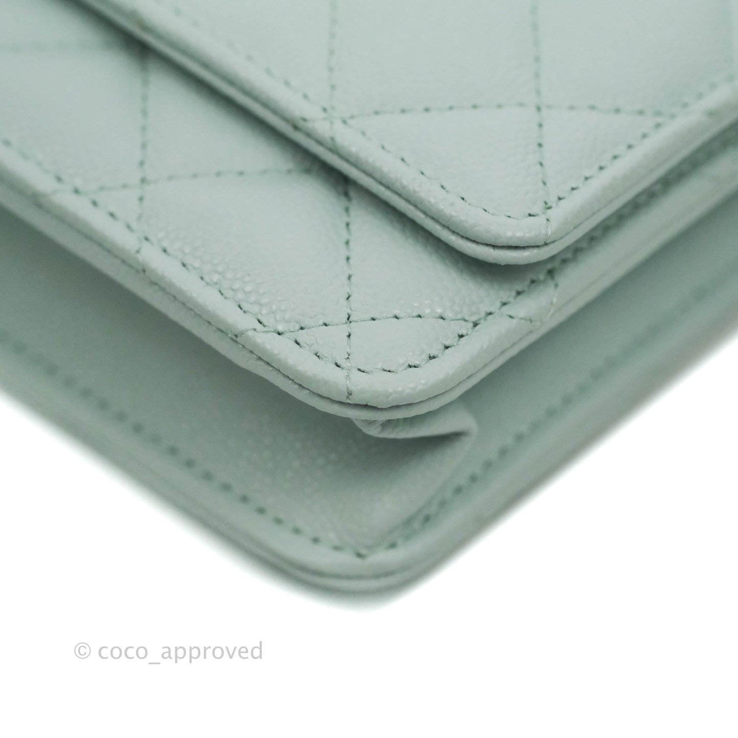 Chanel Quilted Classic Wallet on Chain WOC Light Blue Caviar Silver Hardware