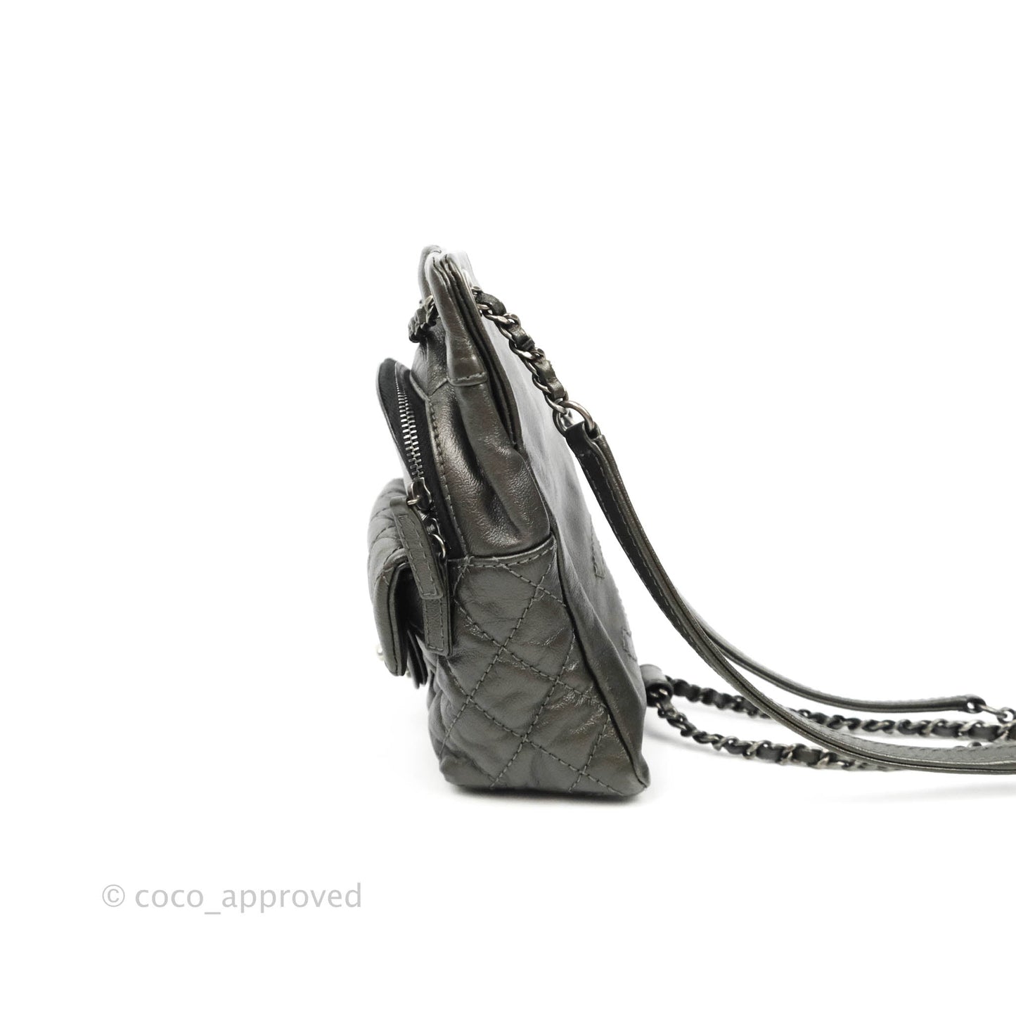 Chanel Chain Backpack Metallic Grey Lambskin Ruthenium Hardware