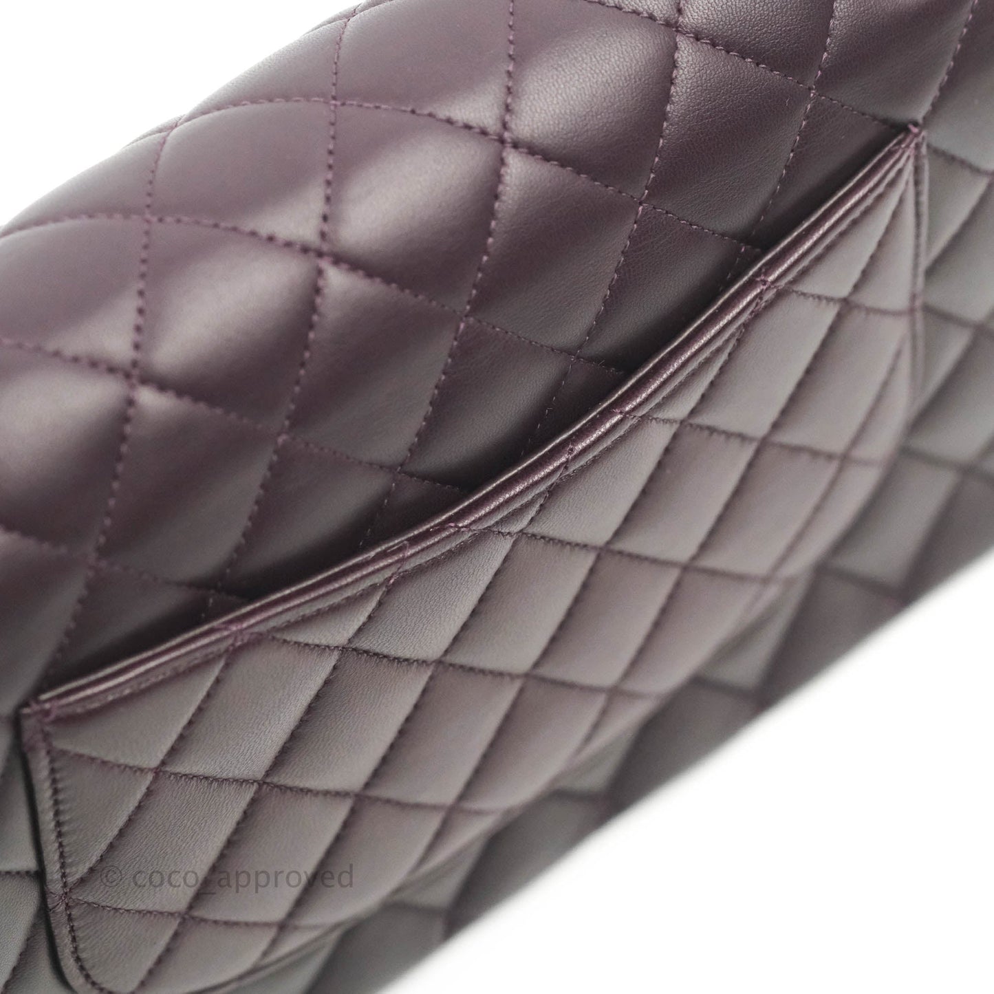 Chanel Classic M/L Medium Flap Quilted Purple Burgundy Lambskin Silver Hardware