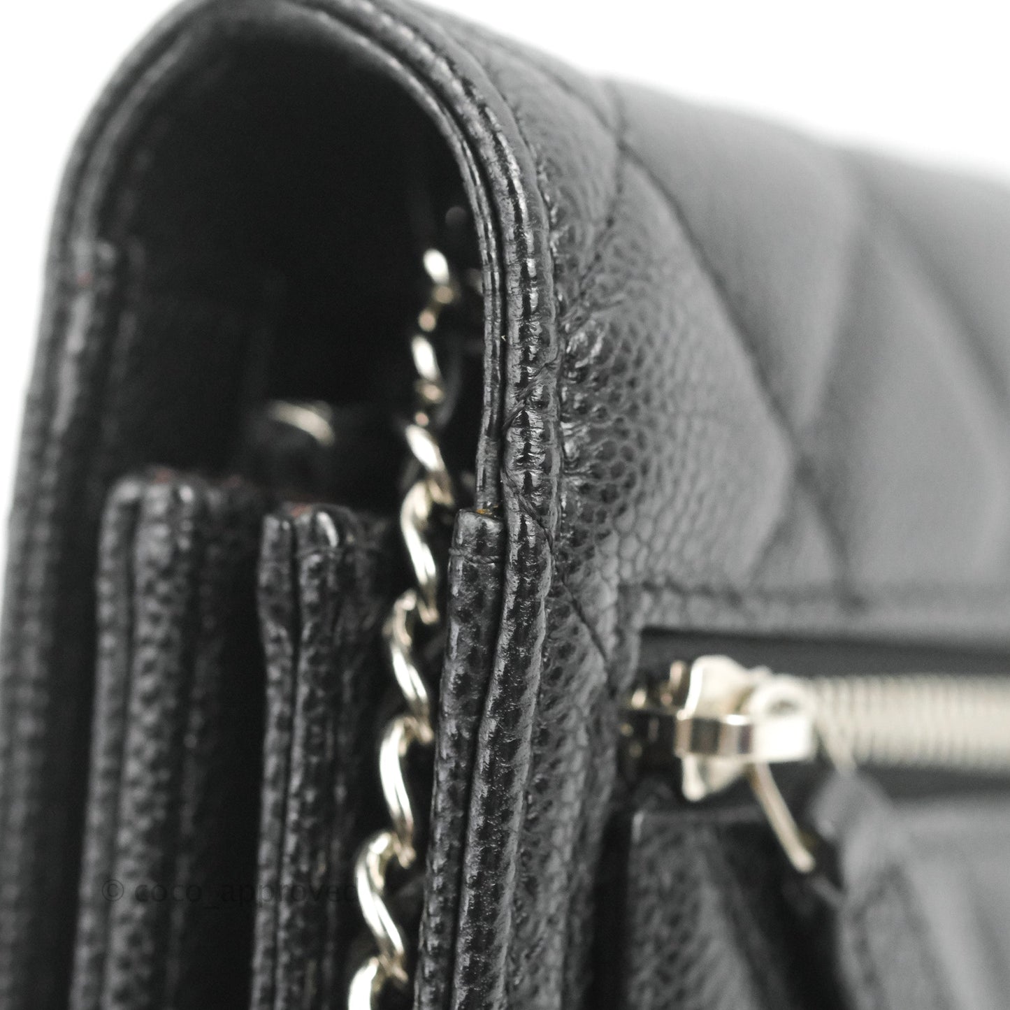 Chanel Quilted Mini Wallet on Chain WOC Black Caviar Silver Hardware