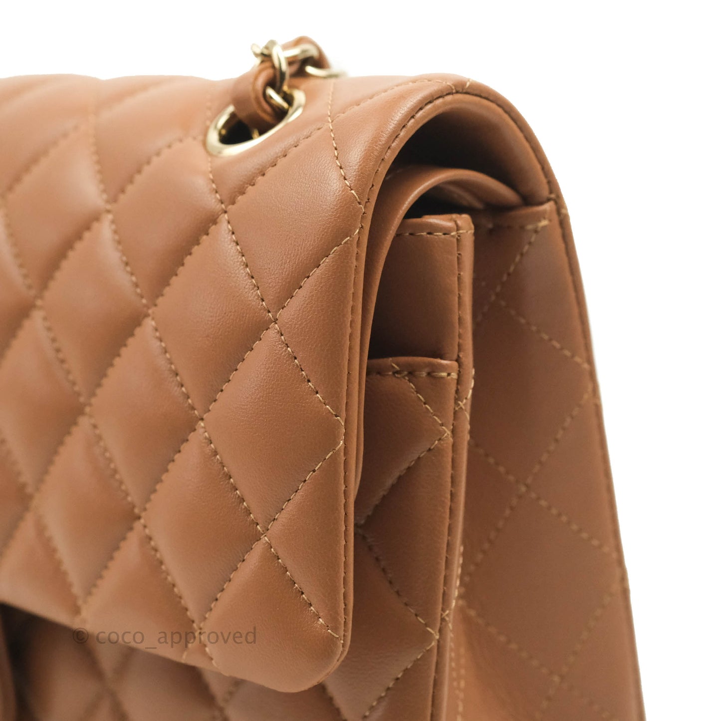 Chanel Classic M/L Medium Flap Quilted Dark Beige Caramel Lambskin Gold Hardware