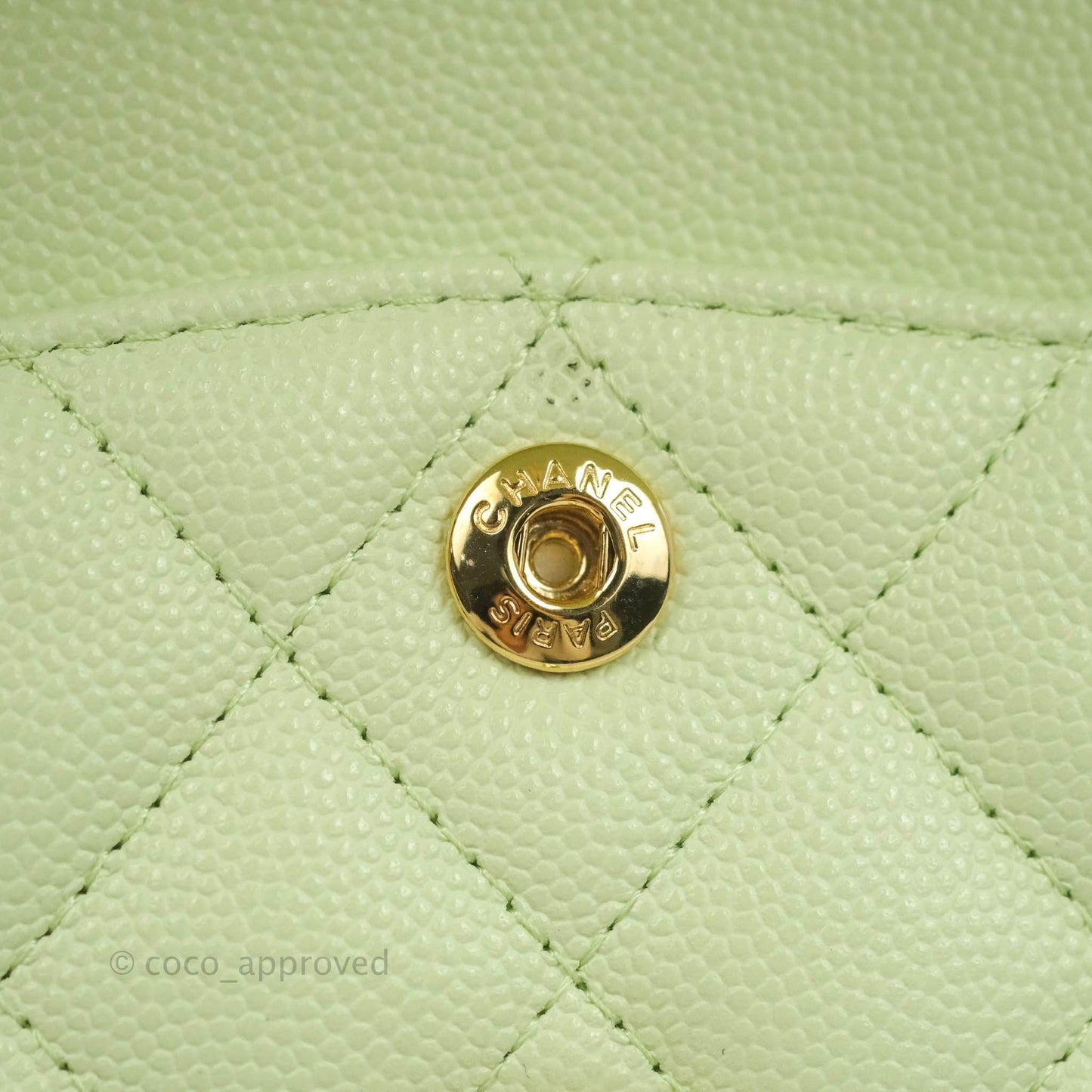 Chanel Small Classic Quilted Flap Pastel Green Caviar Gold Hardware