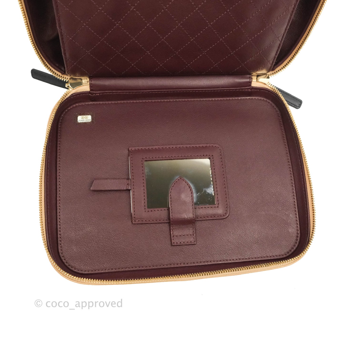 Chanel Quilted Large CC Filigree Vanity Case Beige Caviar Gold Hardware