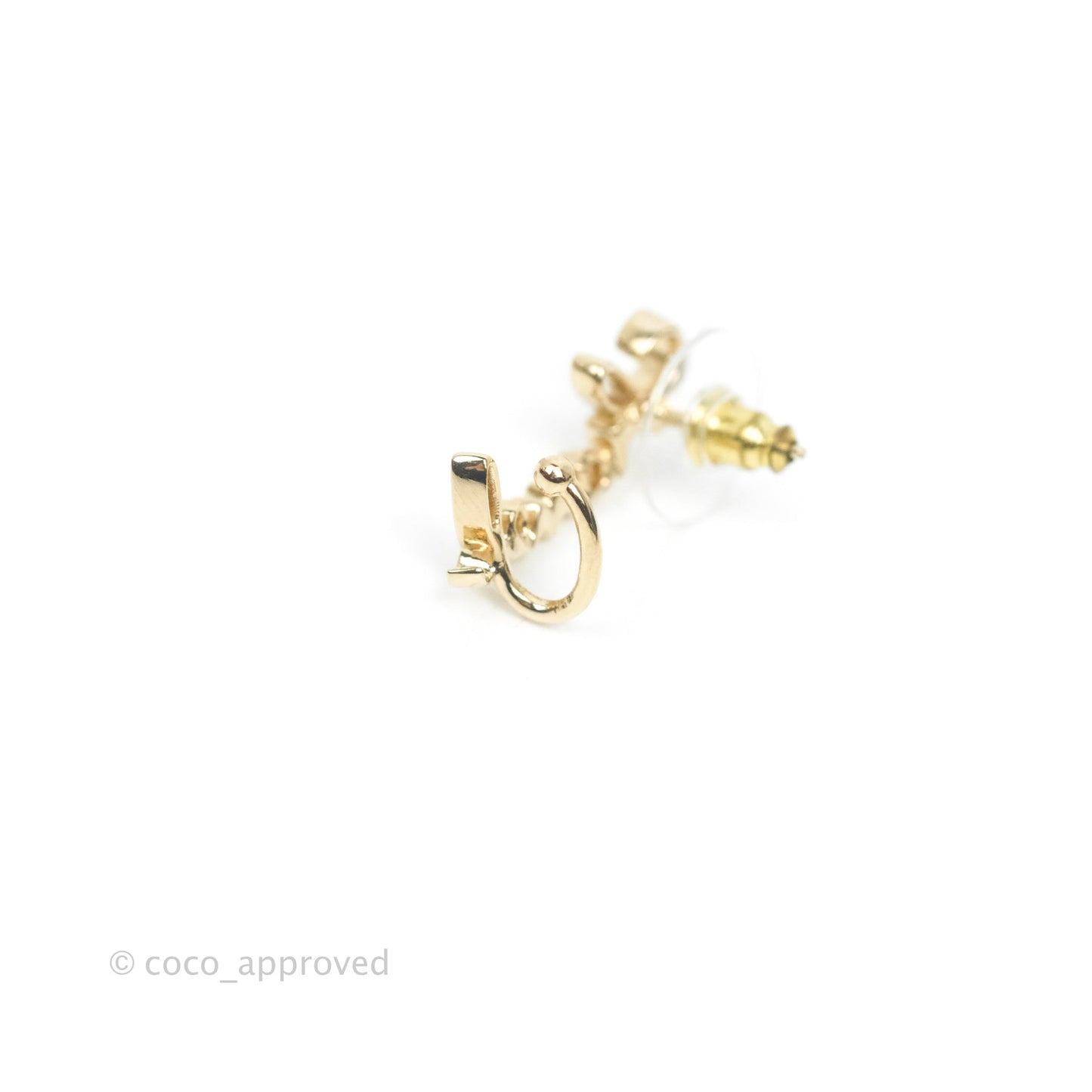Chanel CC Coco Crystal Earrings Ear Clip Gold Tone 22P