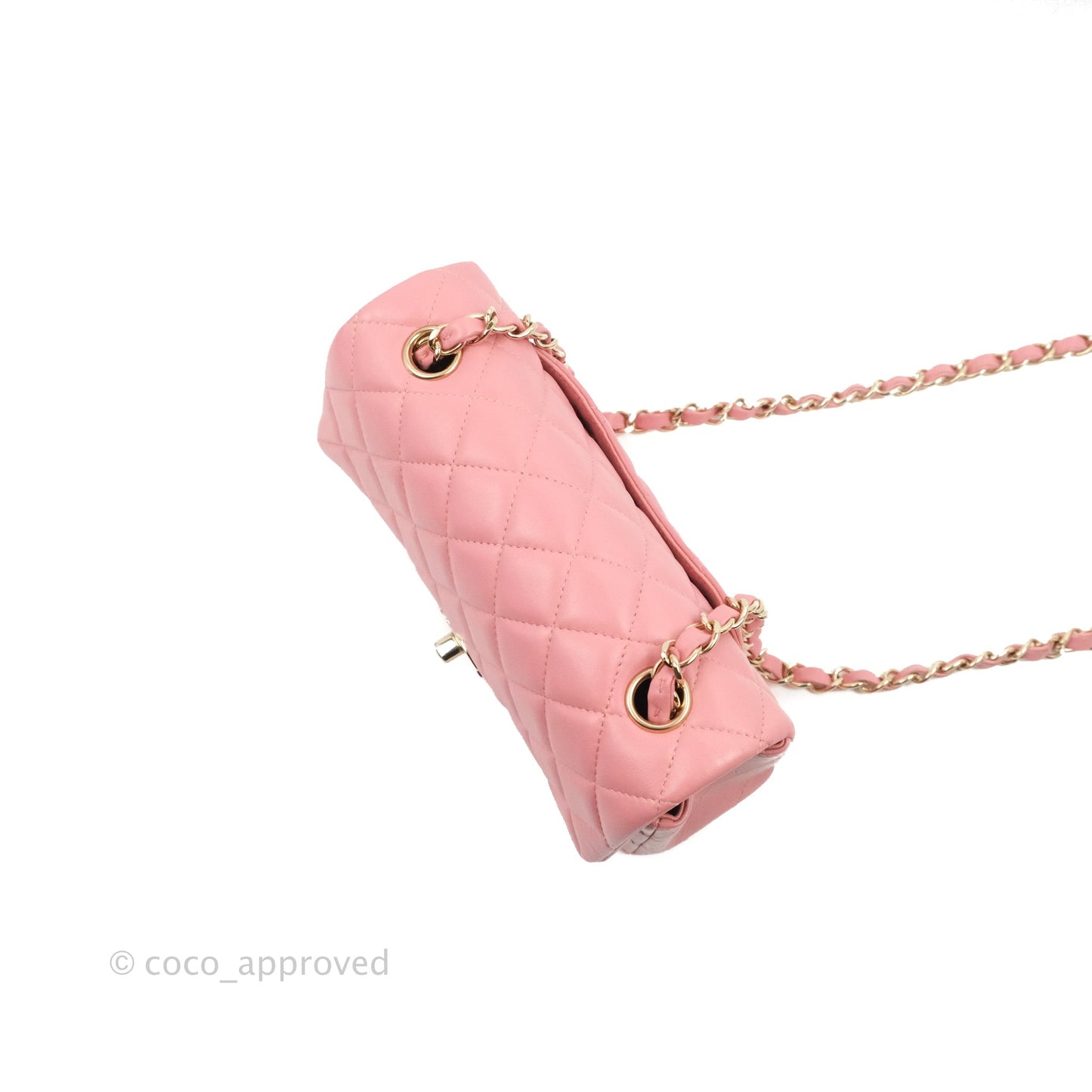 Chanel Quilted Mini Rectangular Flap Pink Lambskin Gold Hardware