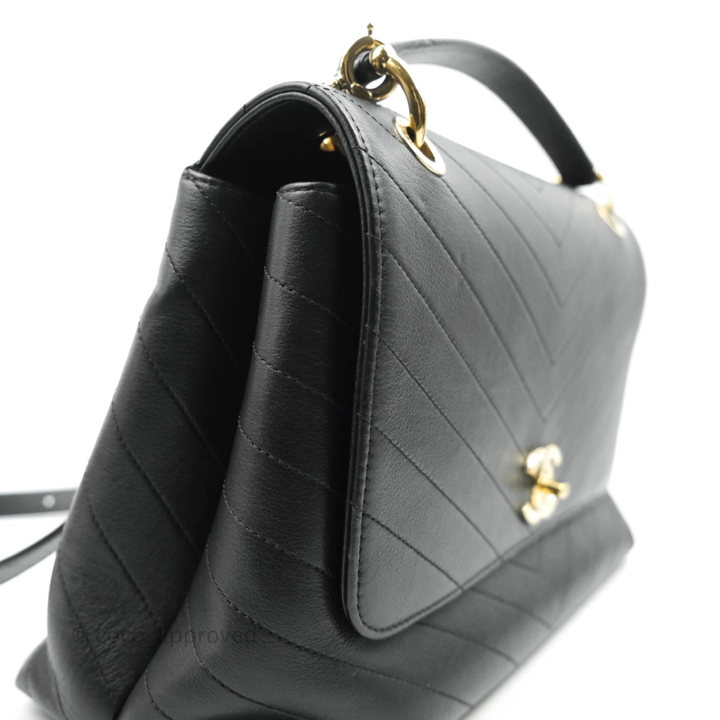 Chanel Chevron Top Handle Black Calfskin Gold Hardware
