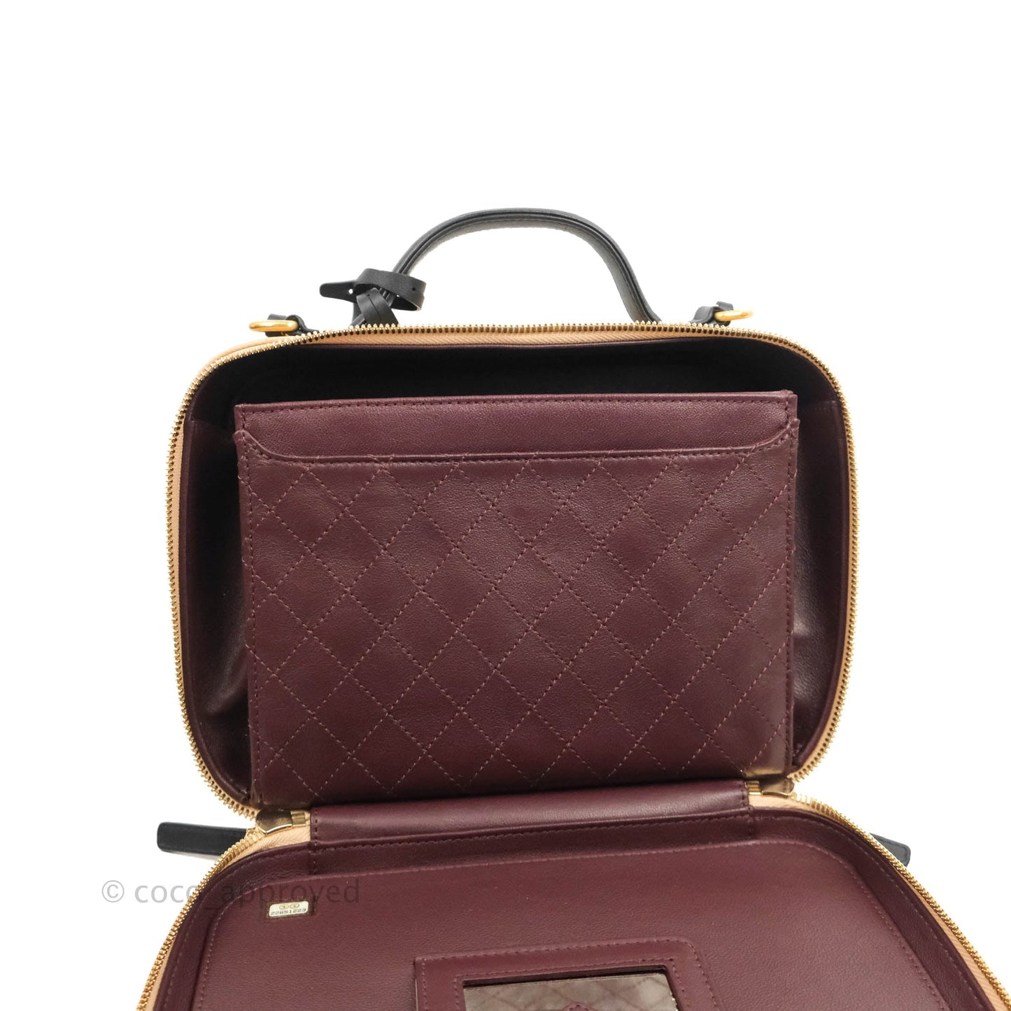 Chanel Quilted Large CC Filigree Vanity Case Beige Caviar Gold Hardware