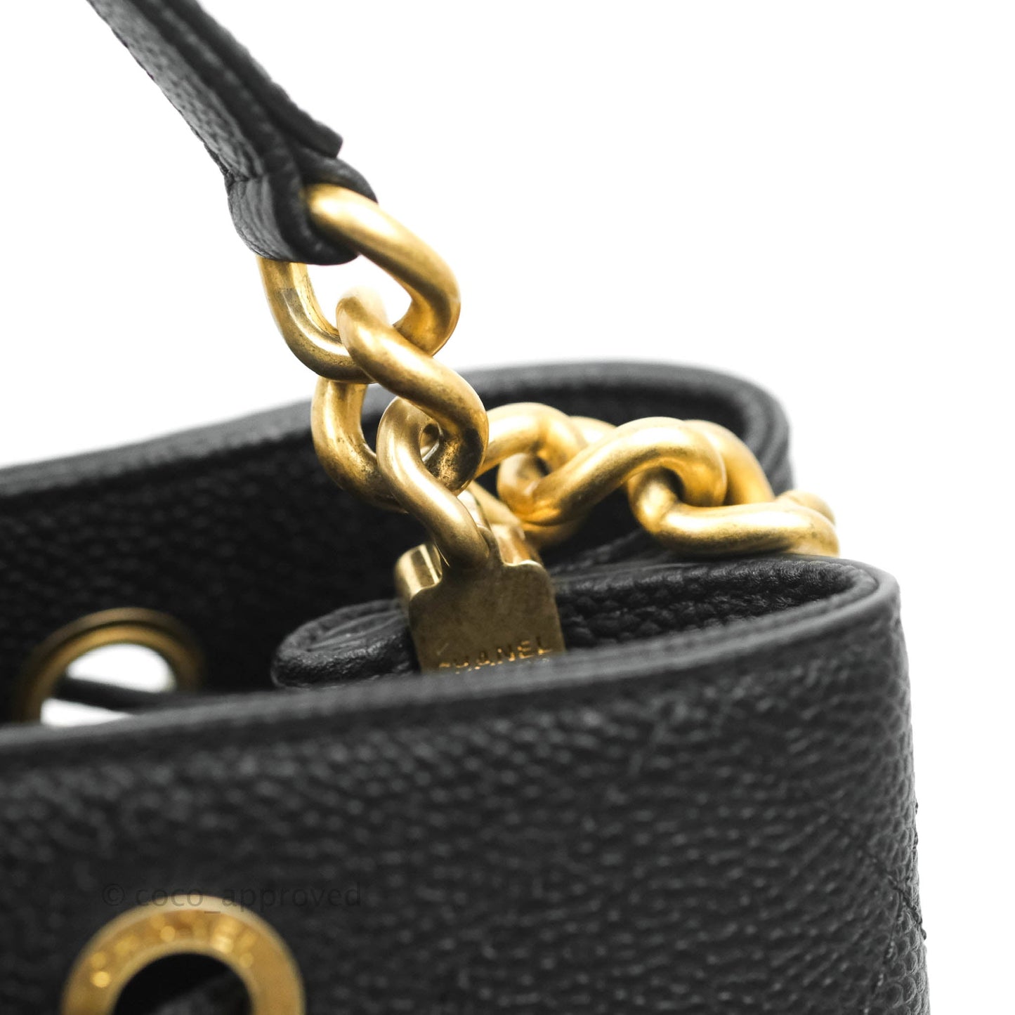 Chanel Black Grained Calfskin Drawstring Bucket Bag