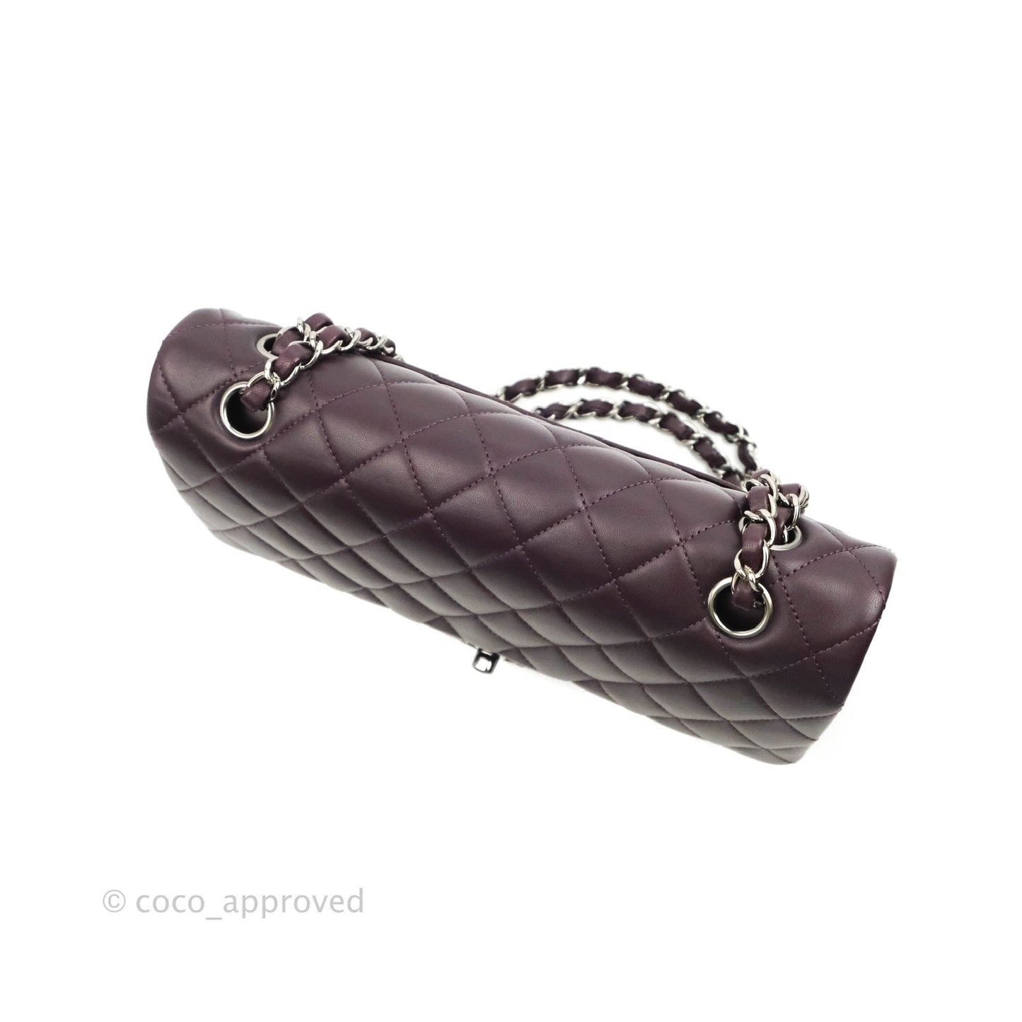 Chanel Classic M/L Medium Flap Quilted Purple Burgundy Lambskin Silver Hardware
