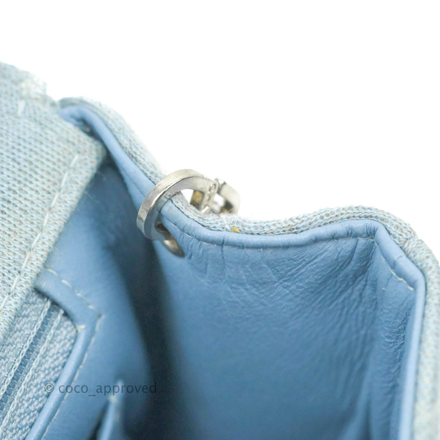 Chanel Jersey Quilted Medium Flap Light Blue Silver Hardware