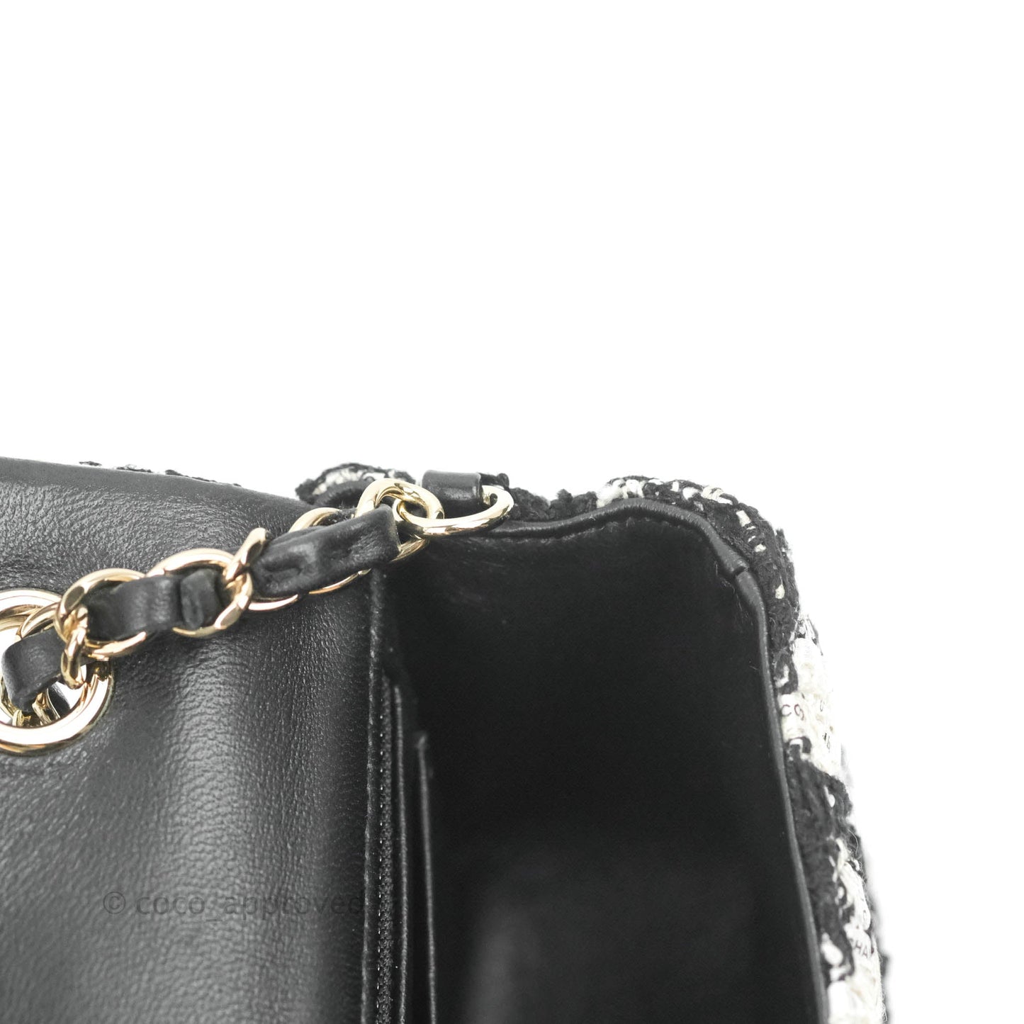 Chanel Quilted Mini Rectangular Flap Tweed Houndstooth Black & White Gold Hardware