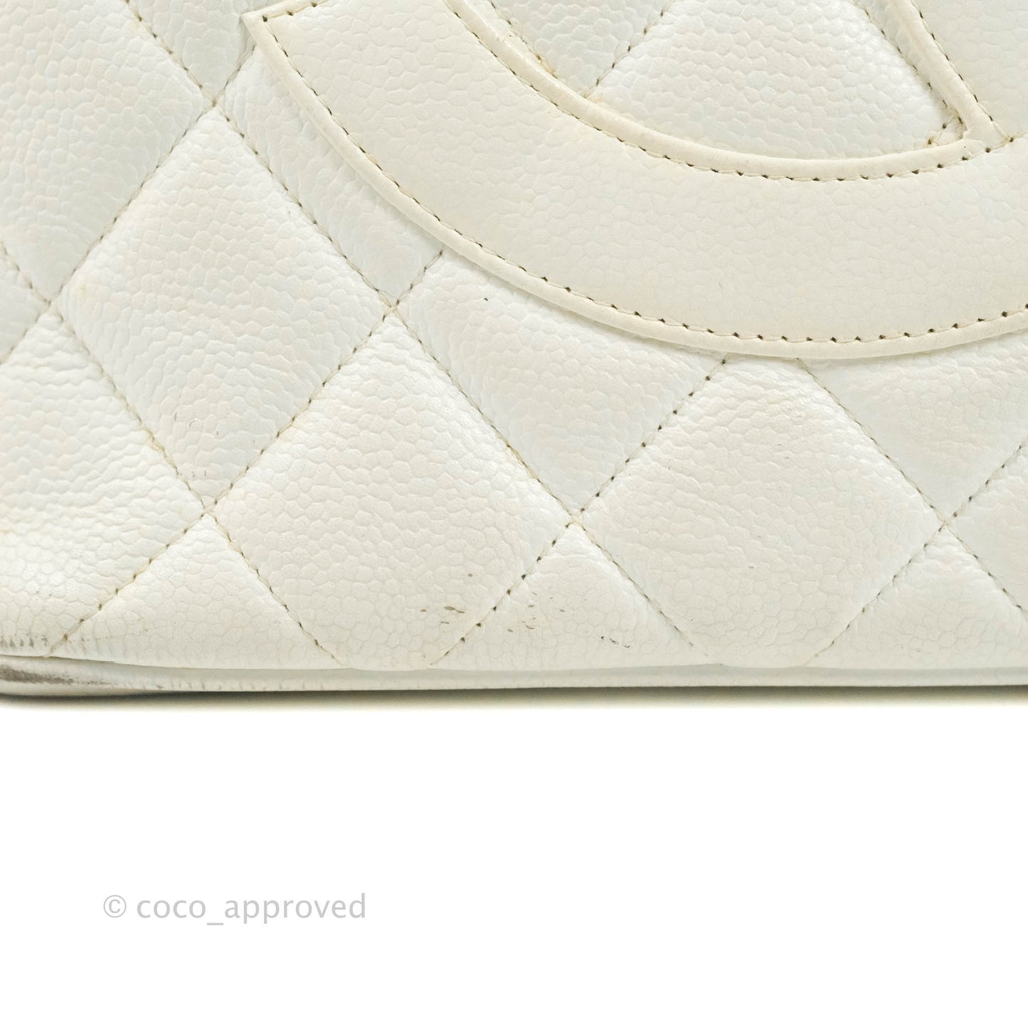 Chanel Vintage Medallion CC White Caviar Tote Bag Gold Hardware