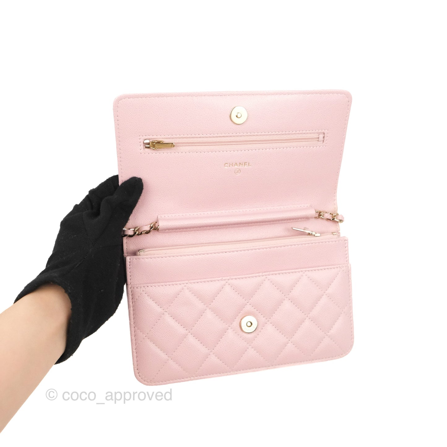 Chanel Quilted Wallet on Chain WOC Light Pink Caviar Gold Hardware