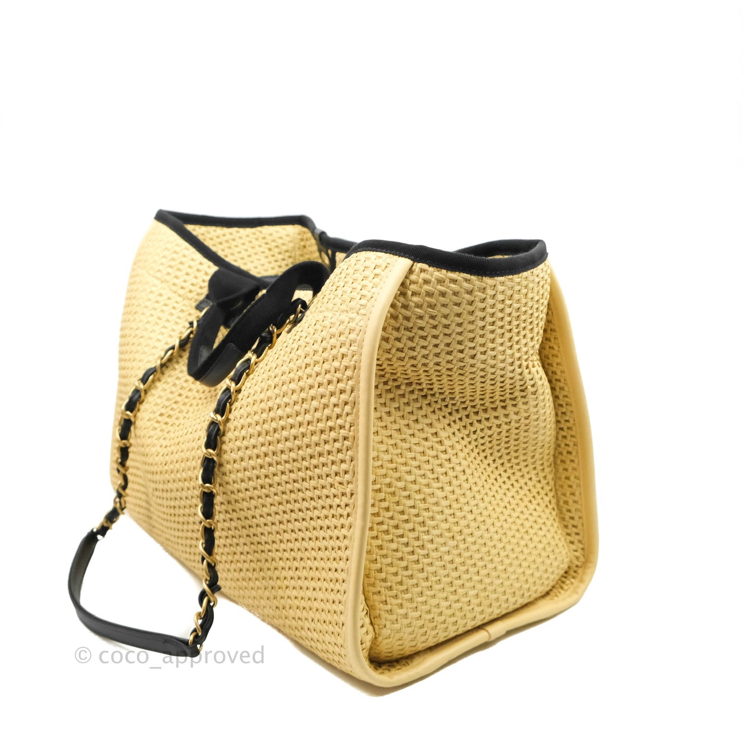 Chanel Large Deauville Tote Woven Chain Leather Logo 21S