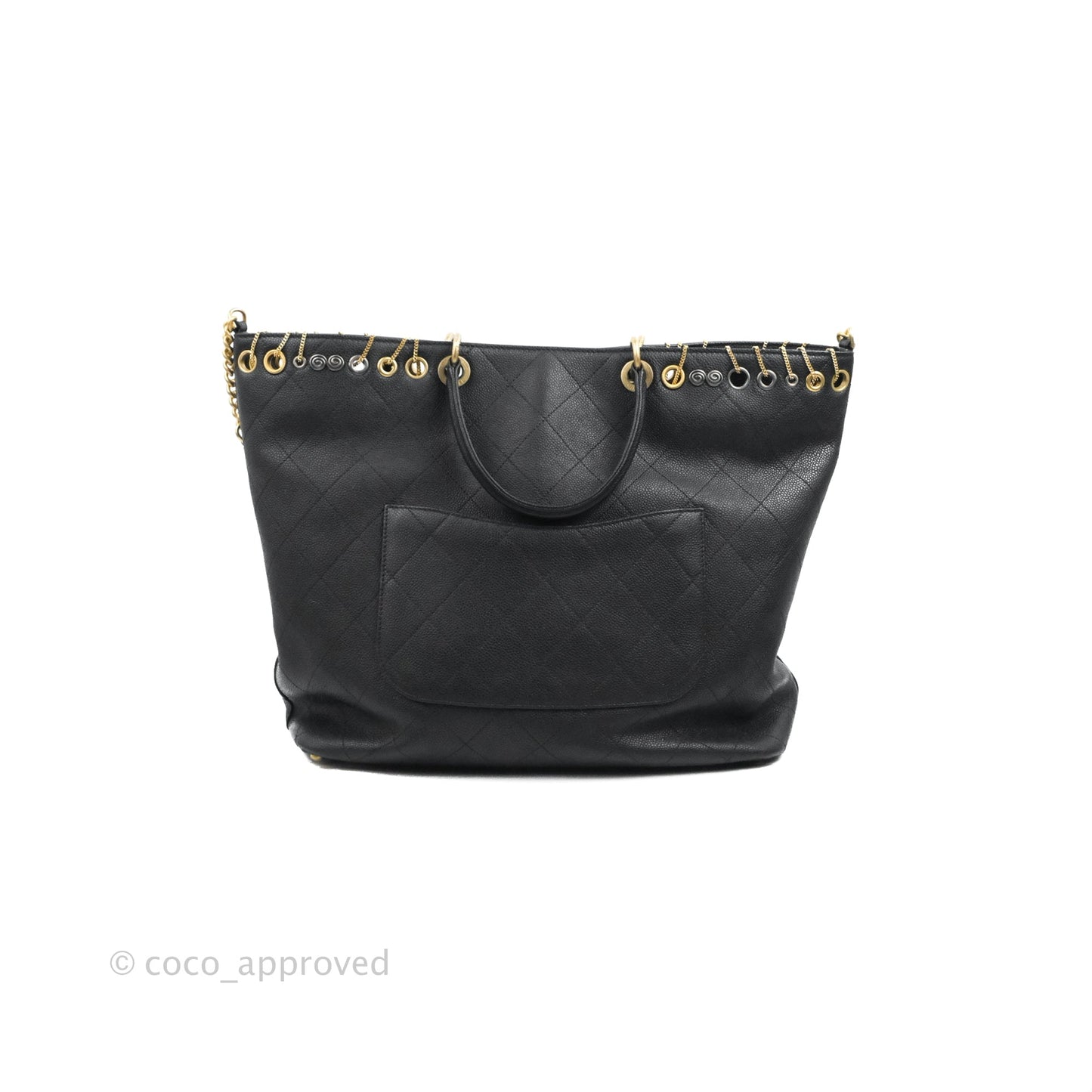 Chanel Quilted Shopping Tote Black Caviar Aged Gold Hardware 18C