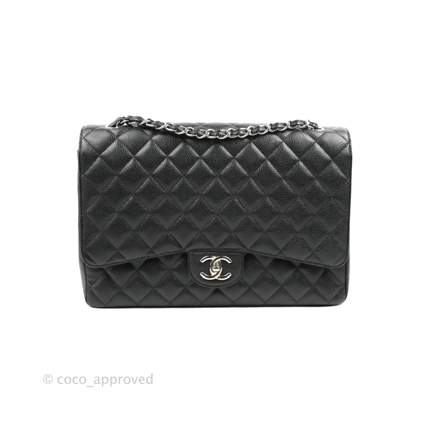 Chanel Quilted Maxi Double Flap Black Caviar Silver Hardware