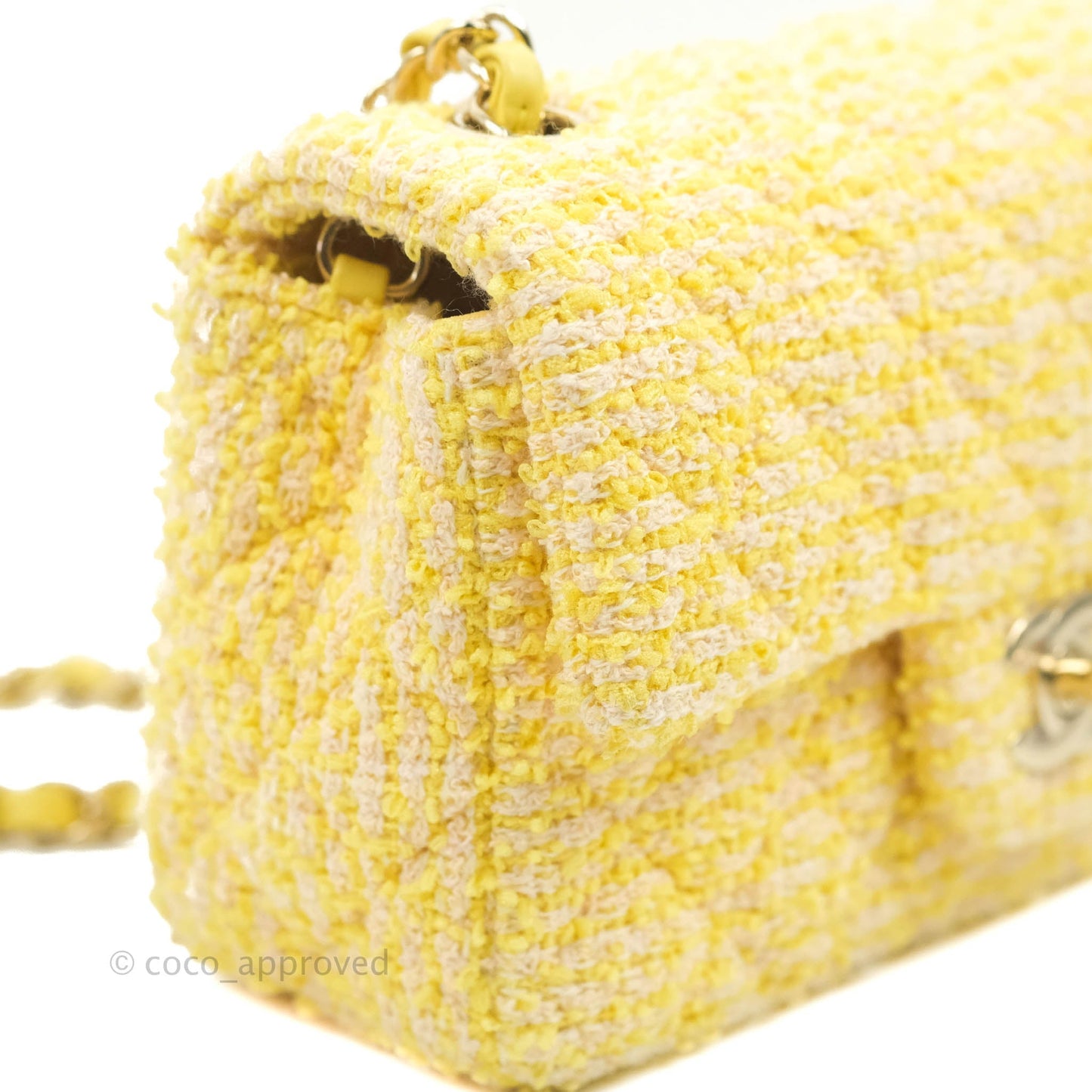 Chanel Classic Mini Rectangular Flap Yellow Tweed Gold Hardware