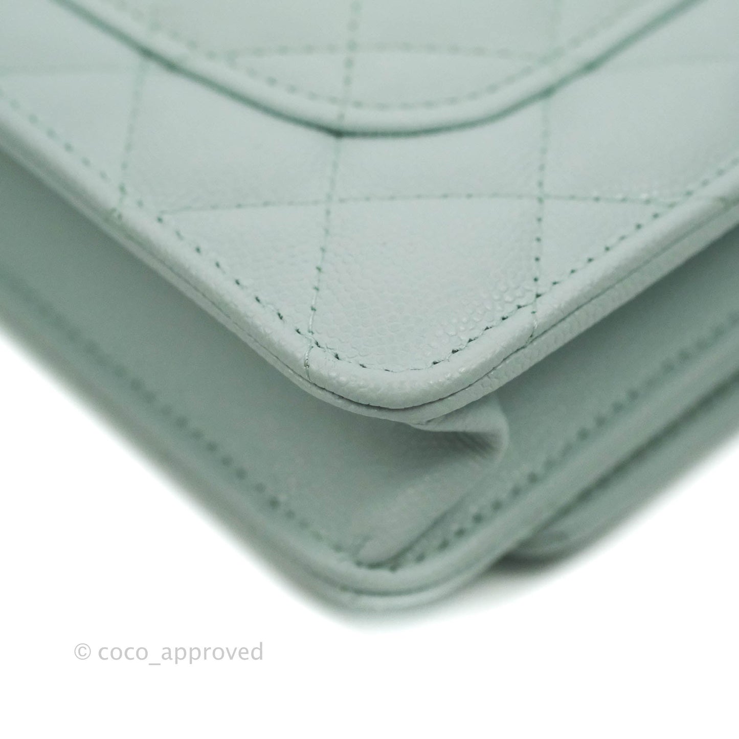 Chanel Quilted Classic Wallet on Chain WOC Light Blue Caviar Silver Hardware