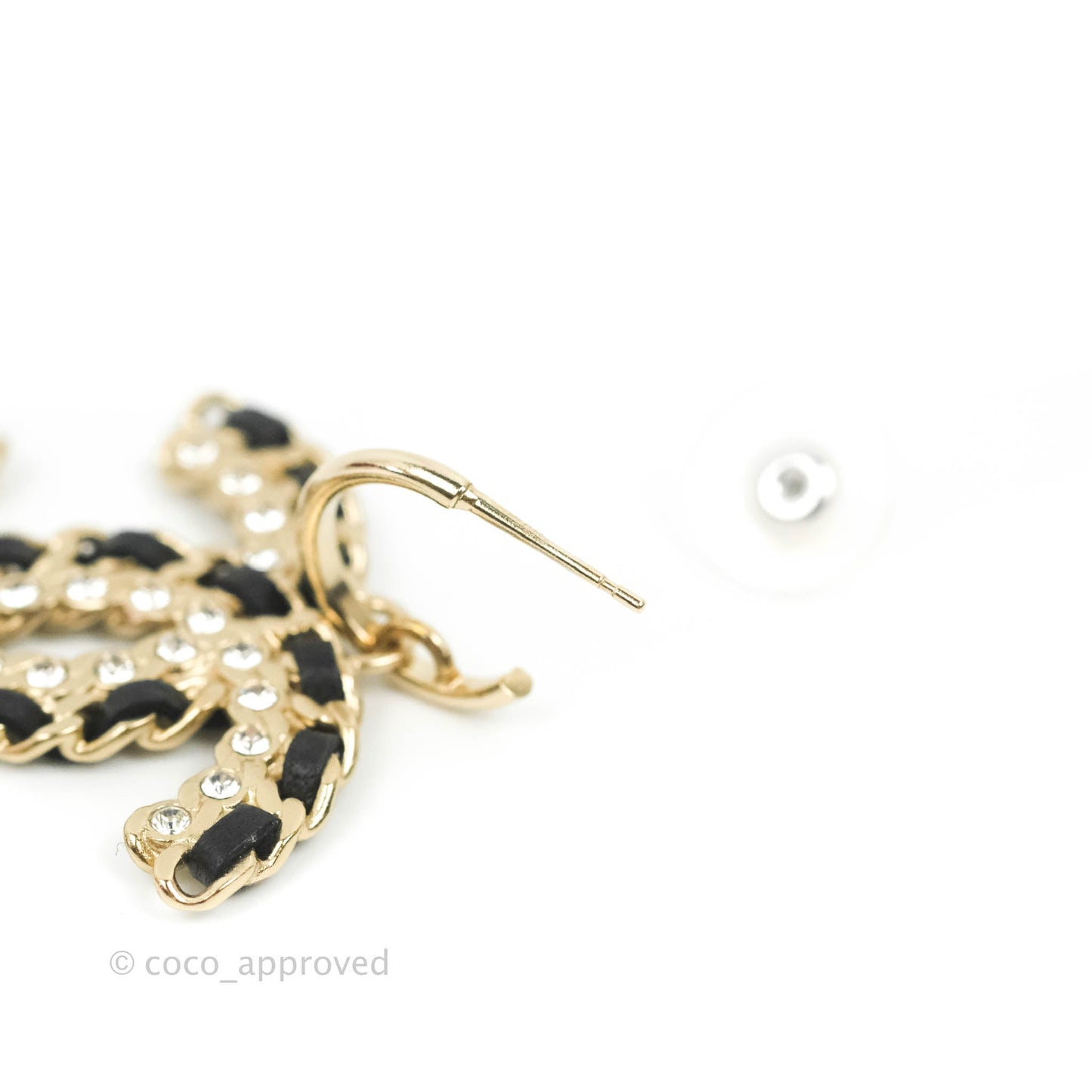 Chanel Crystal CC Braided Black Leather Drop Earrings Gold Hardware 20C
