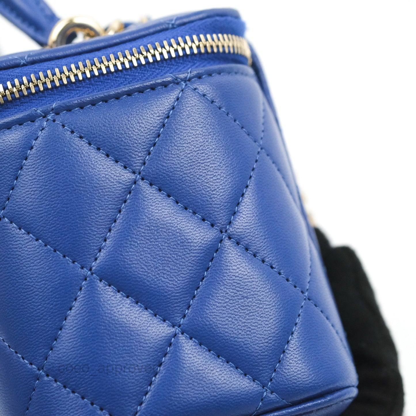 Chanel Vanity Rectangular Top Handle Blue Lambskin Gold Hardware
