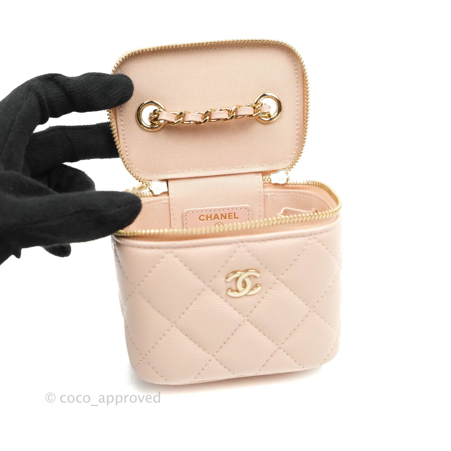 Chanel Classic Mini Vanity With Chain Light Pink Caviar Gold Hardware
