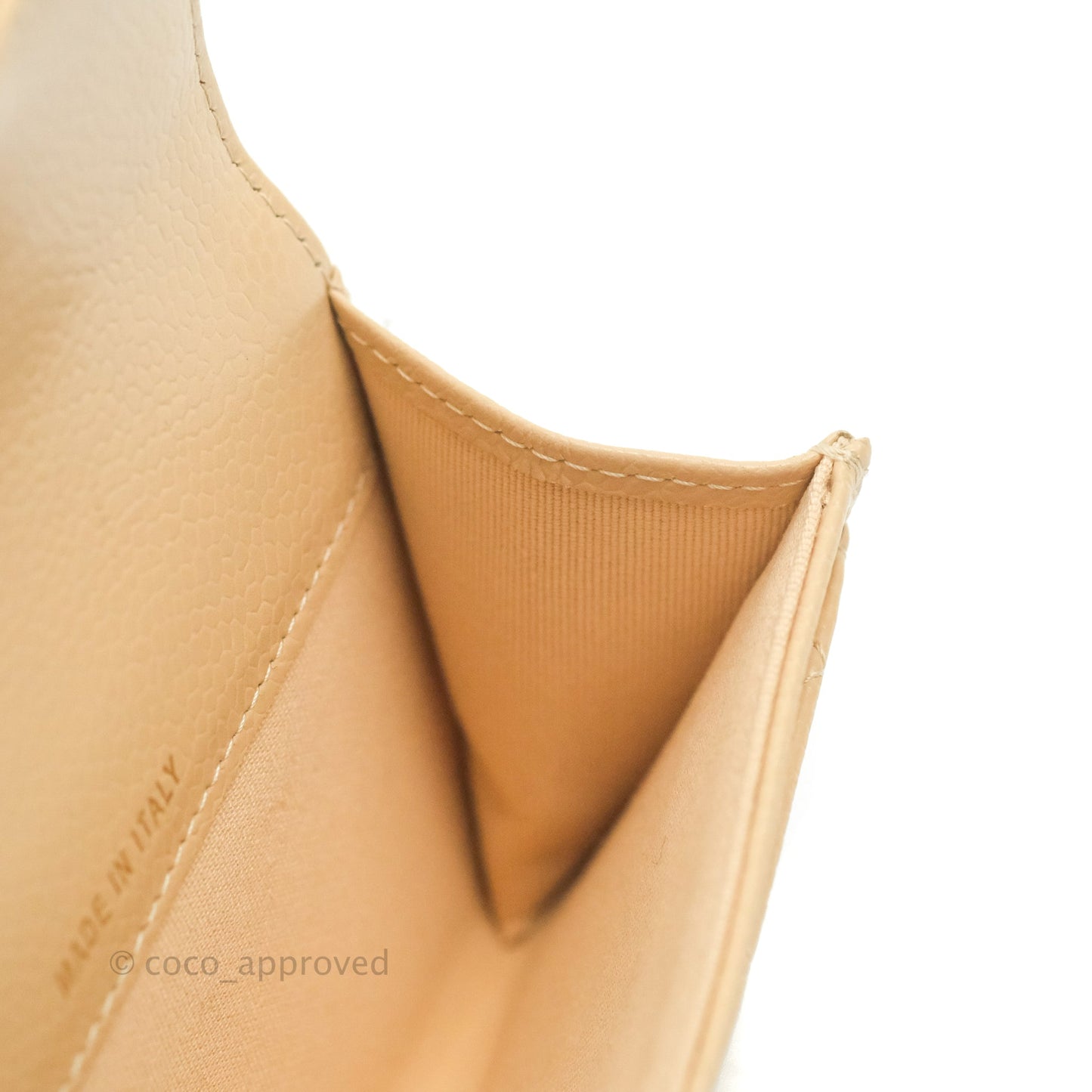 Chanel Quilted Flap Card Holder Beige Caviar Gold Hardware