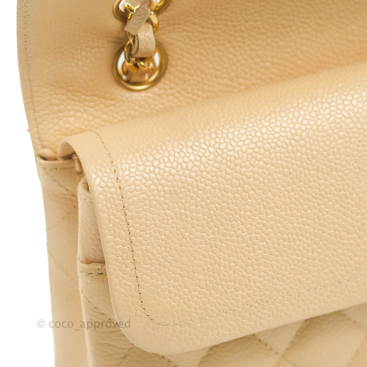 Chanel Classic M/L Medium Flap Quilted Beige Caviar Gold Hardware