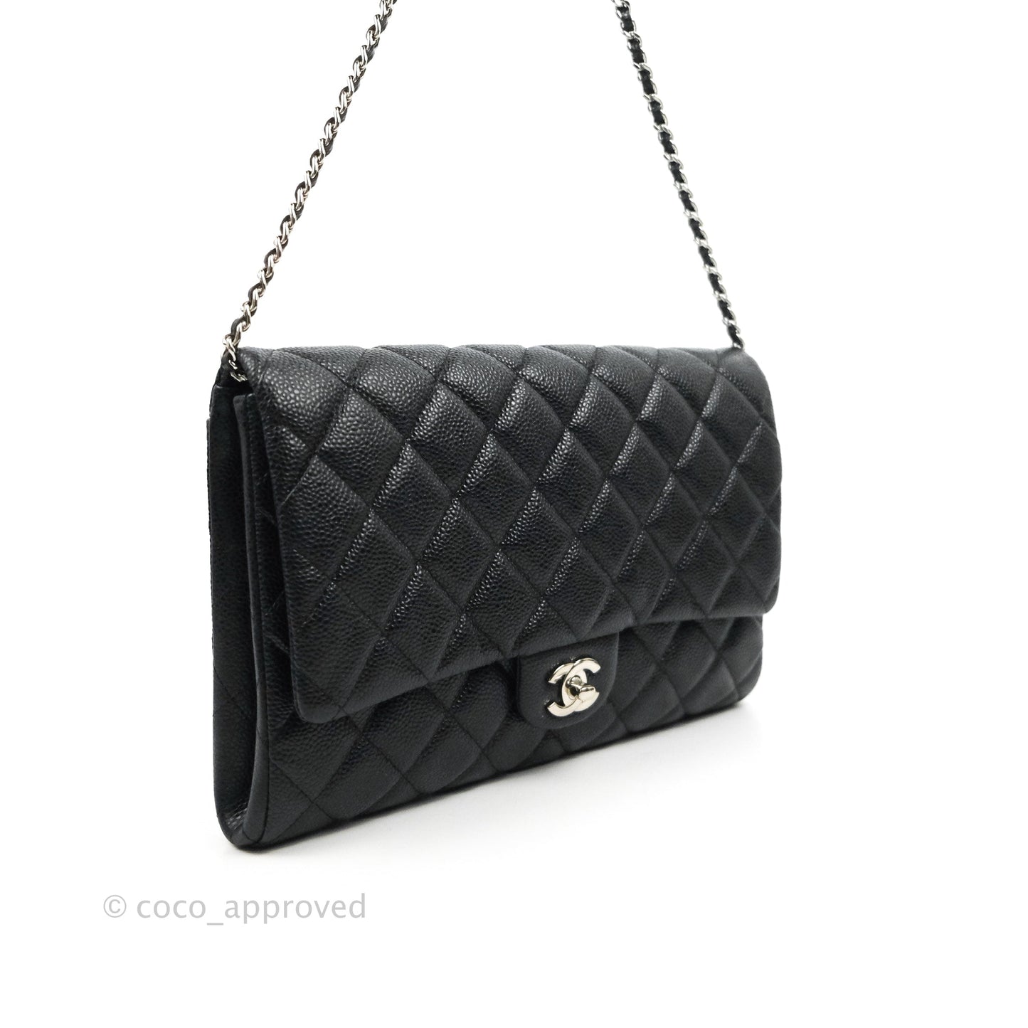 Chanel Quilted Clutch with Chain Black Caviar Silver Hardware