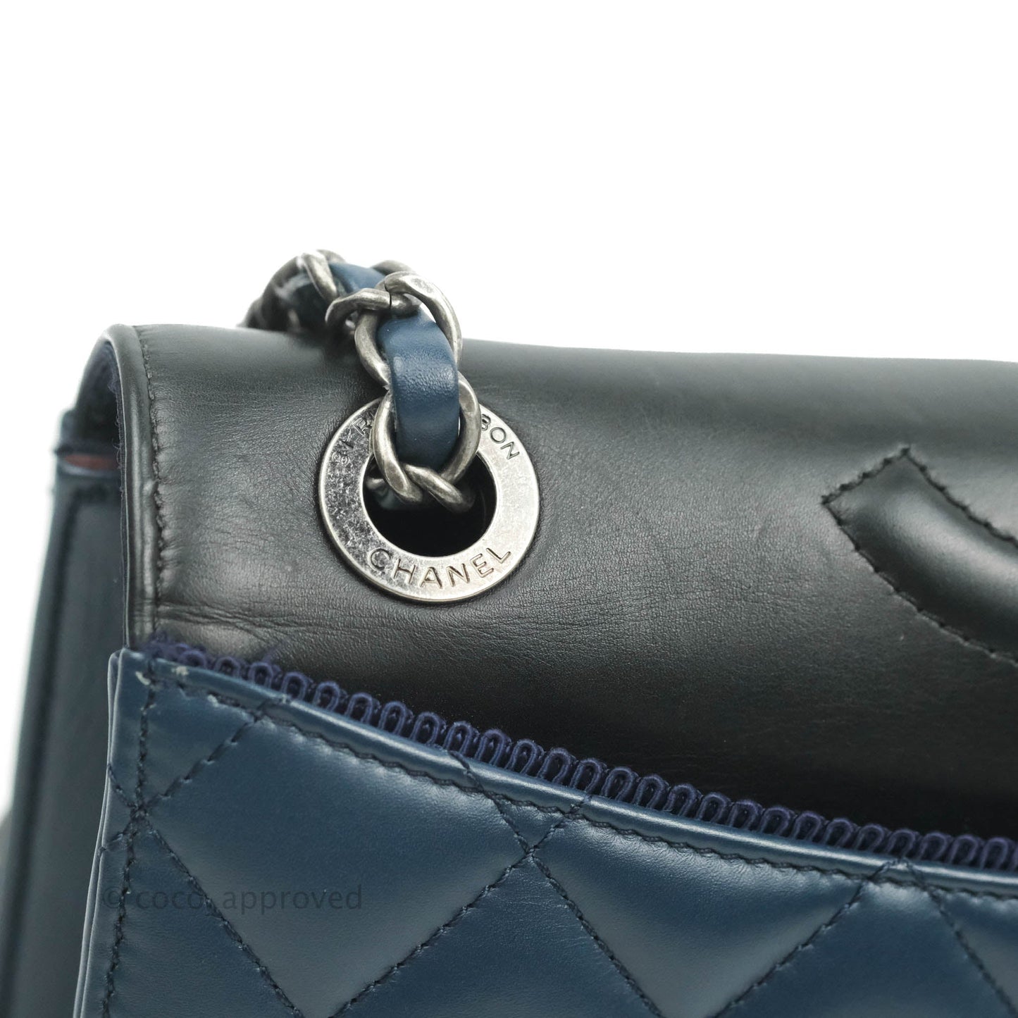 Chanel Quilted Ballerina Small Flap Bag Blue Black Ruthenium Hardware