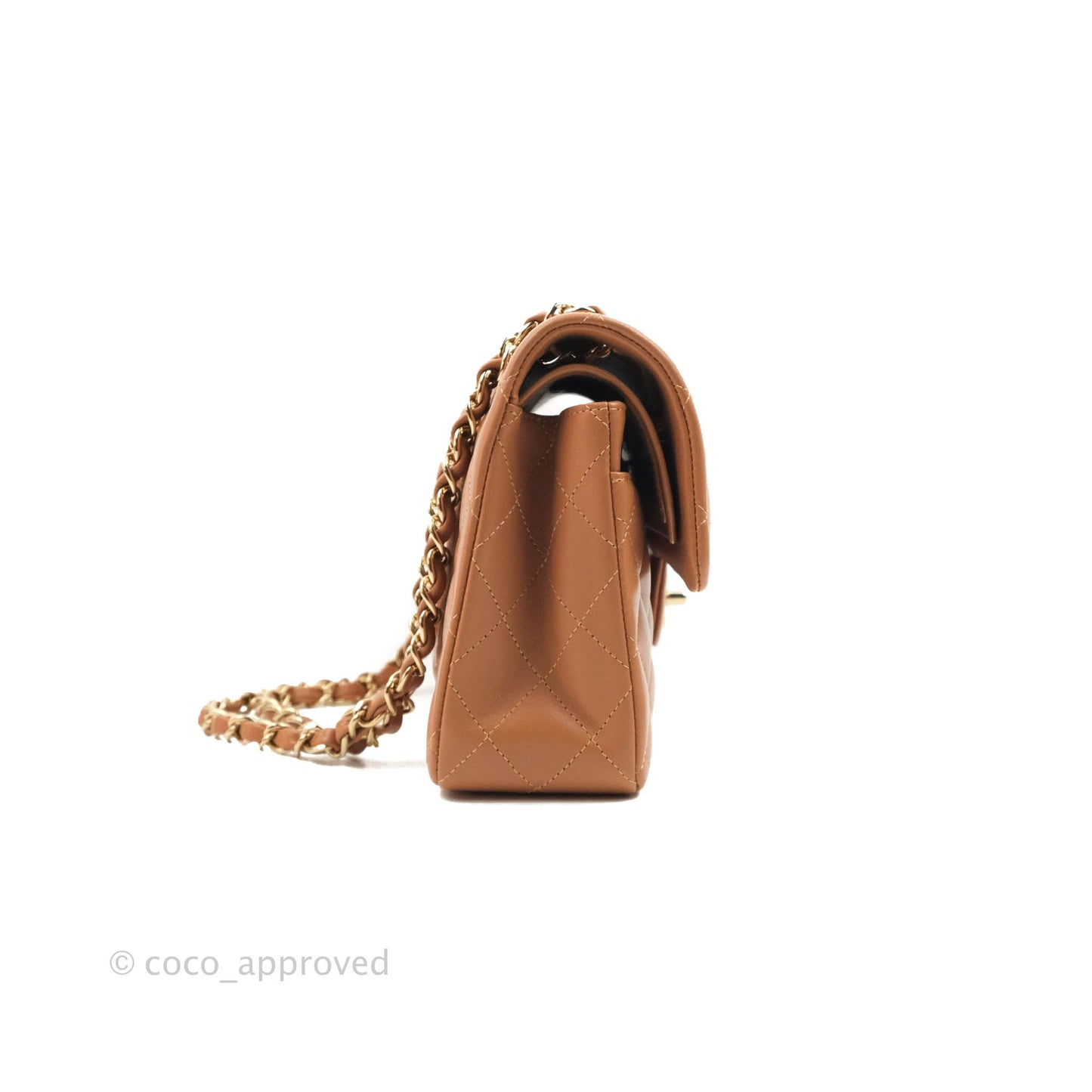 Chanel Classic Small S/M Flap Dark Beige Caramel Lambskin Gold Hardware 22S