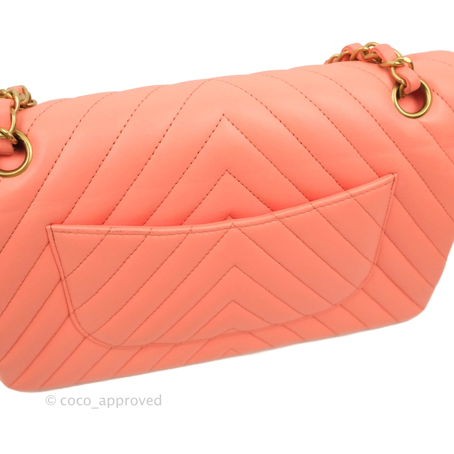 Chanel Classic M/L Medium Chevron Double Flap Coral Pink Lambskin Aged Gold Hardware
