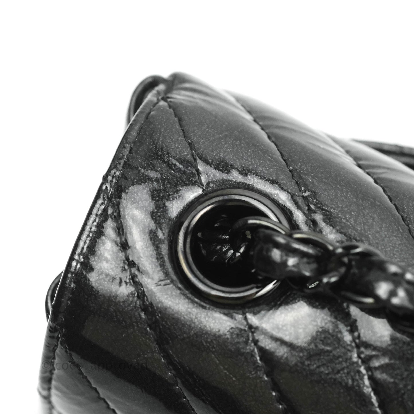 Chanel Chevron Mini Rectangular Flap Black Crumpled Patent So Black Hardware