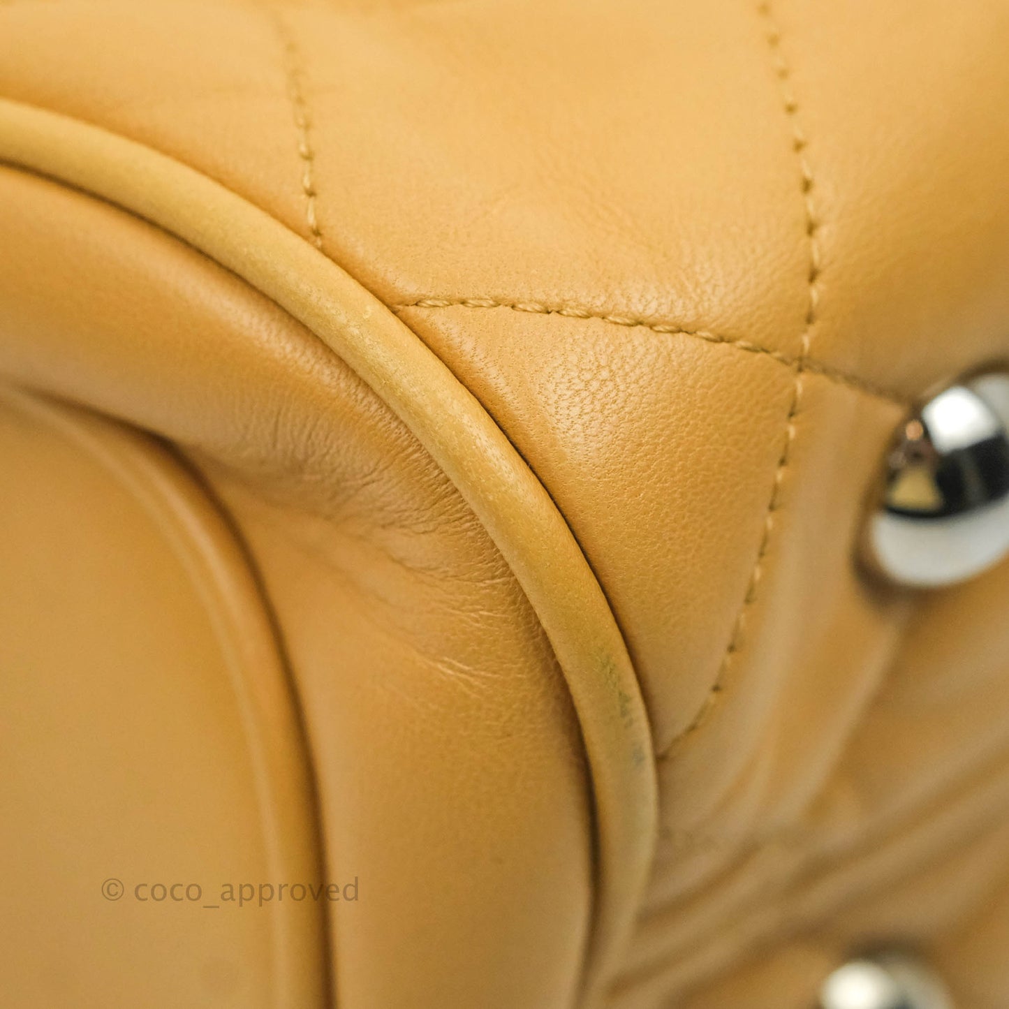 Chanel Quilted Bowling Bag Beige Lambskin Silver Hardware