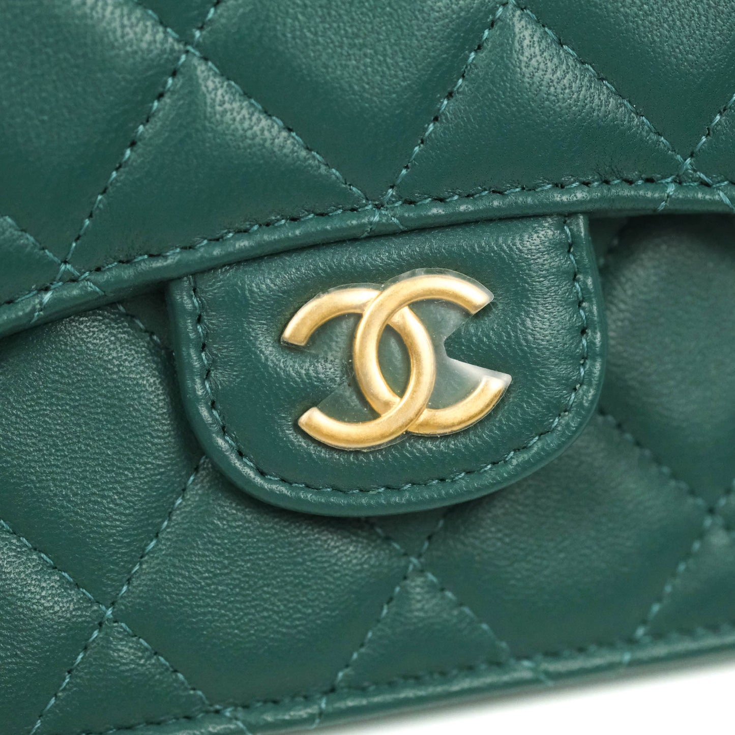 Chanel Mini Handle Flap Coin Purse With Chain Green Lambskin Gold Hardware