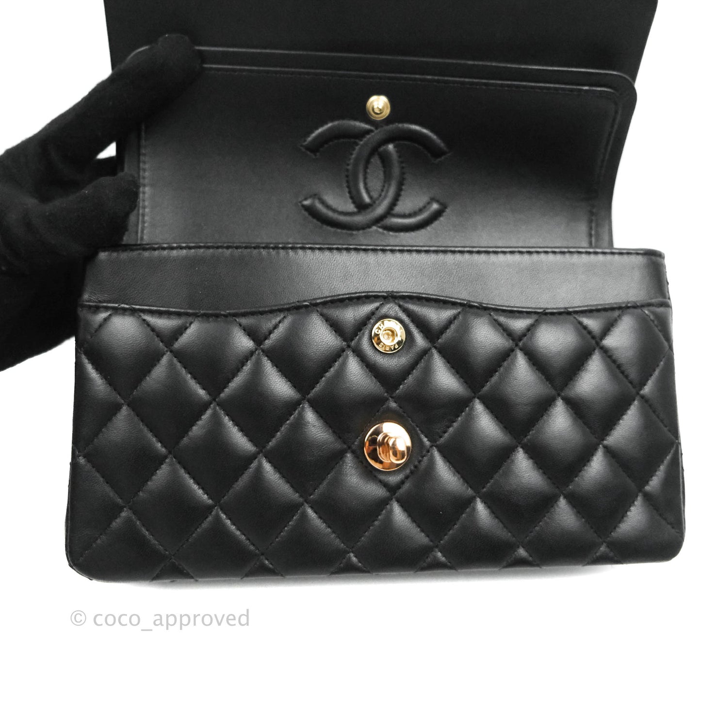 Chanel Classic Small S/M Flap Black Lambskin Rose Pink-Gold Hardware