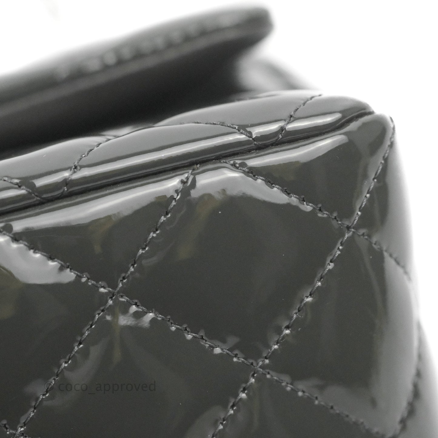 Chanel Quilted Mini Rectangular Dark Grey Patent Silver Hardware