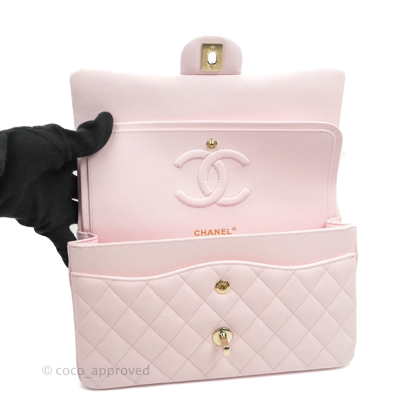 Chanel Classic M/L Medium Flap Quilted Pink Caviar Gold Hardware 22P