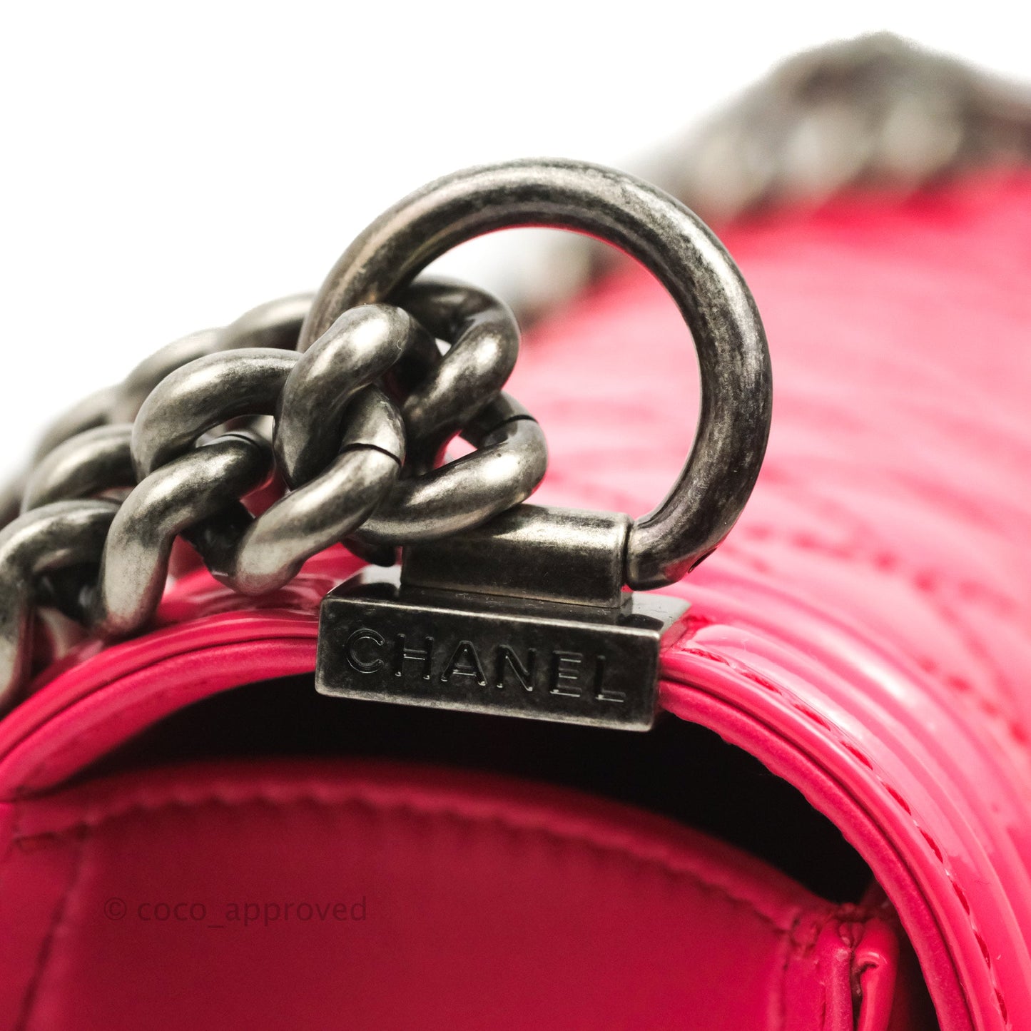 Chanel Quilted Medium Boy Bag Pink Patent Ruthenium Hardware