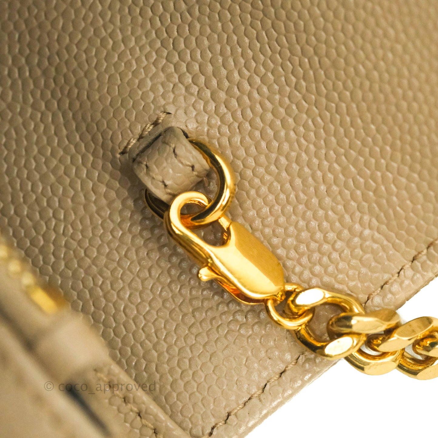 Saint Laurent Small Wallet on Chain Beige Grained Leather Gold Hardware