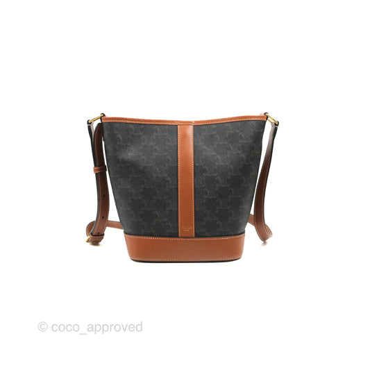 Celine Small Bucket Triomphe Canvas Tan Calfskin