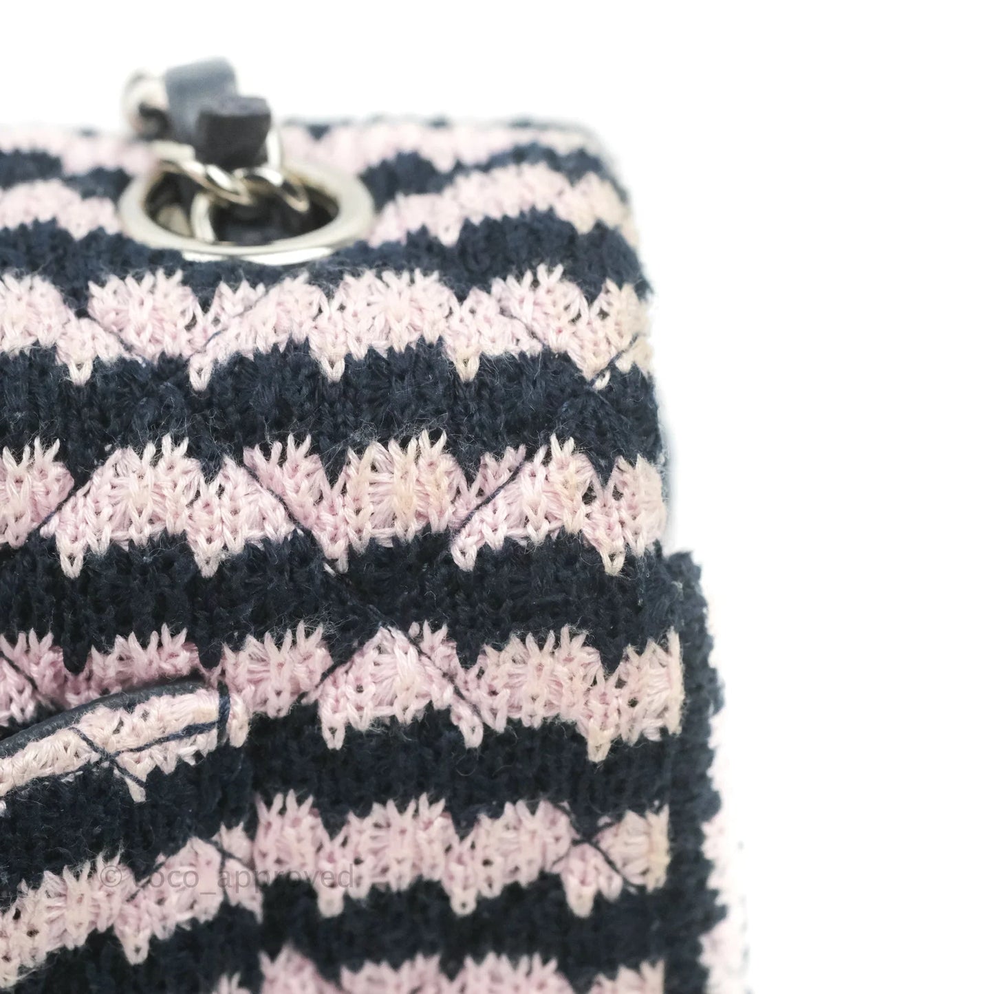Chanel Mini Rectangular Flap Bag Navy Pink Striped Tweed Silver Hardware