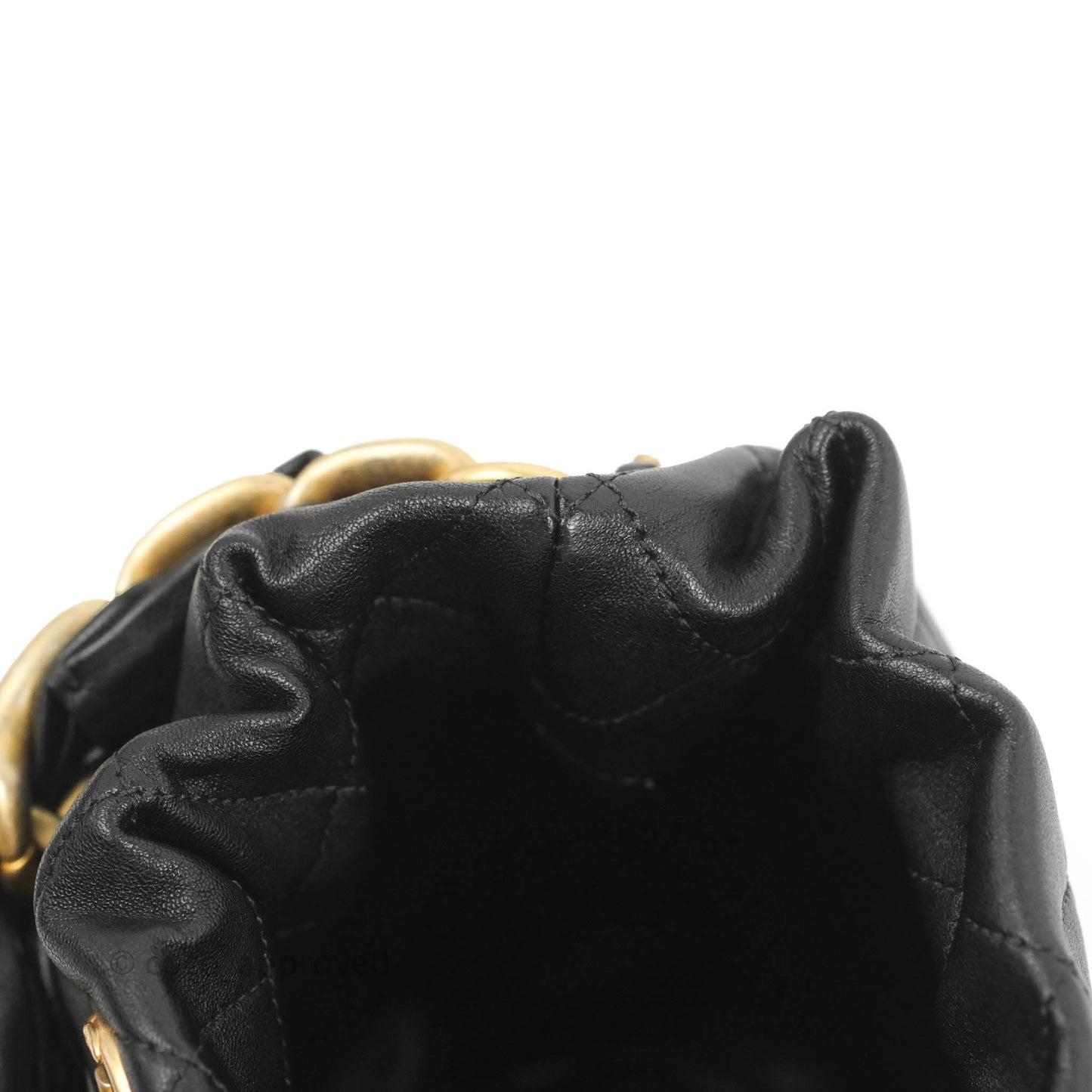Chanel Small Entwined Chain Drawstring Bucket Bag Black Lambskin Age Gold Hardware