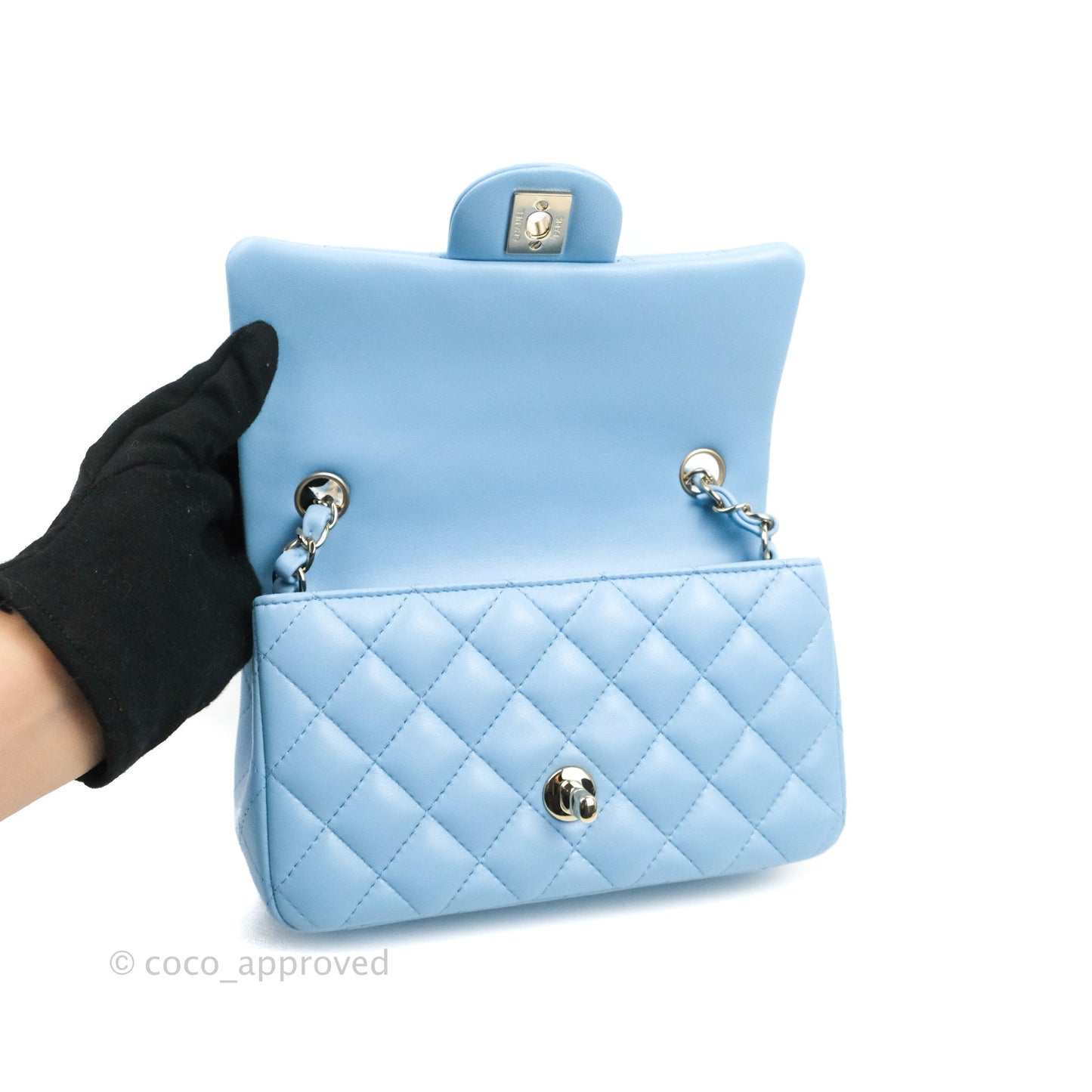 Chanel Quilted Mini Rectangular Flap Blue Lambskin Gold Hardware